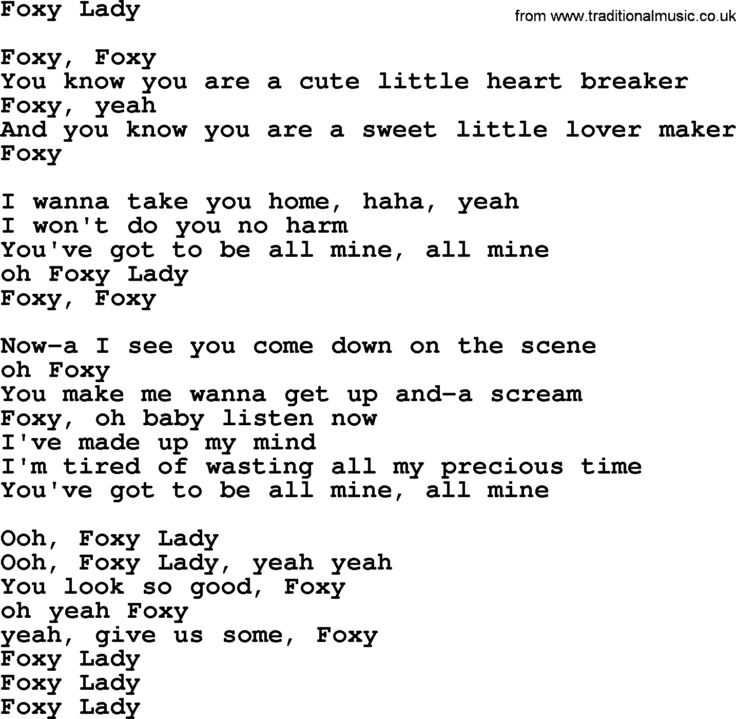 The Byrds song Foxy Lady, lyrics