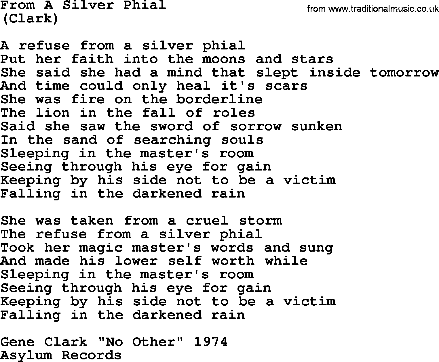 The Byrds song From A Silver Phial, lyrics