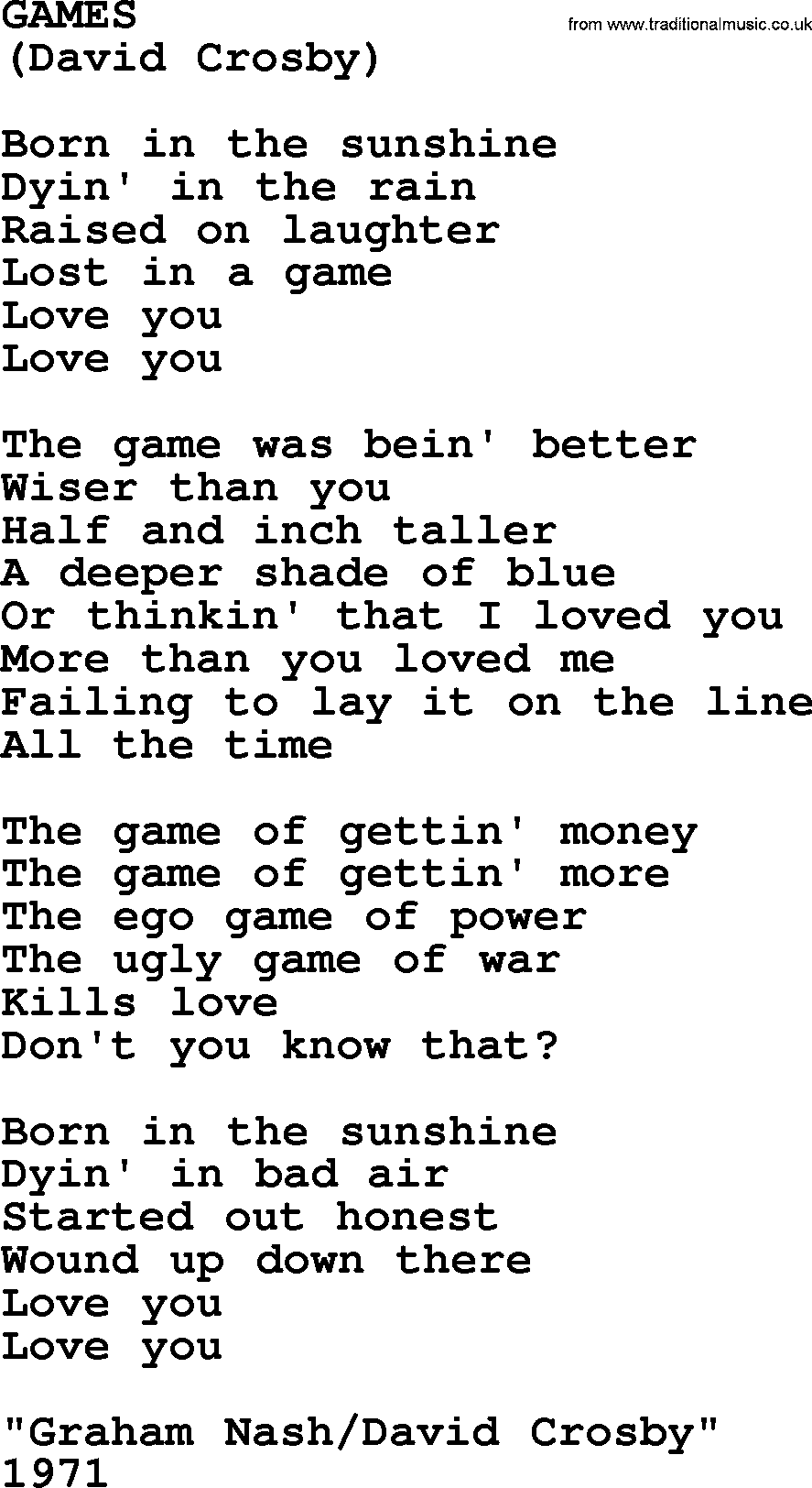The Byrds song Games, lyrics