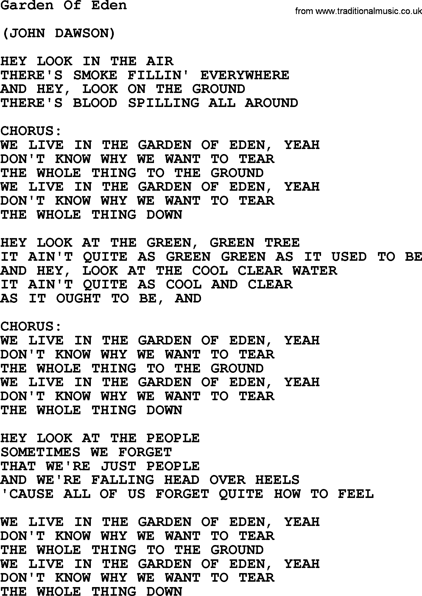 The Byrds song Garden Of Eden, lyrics