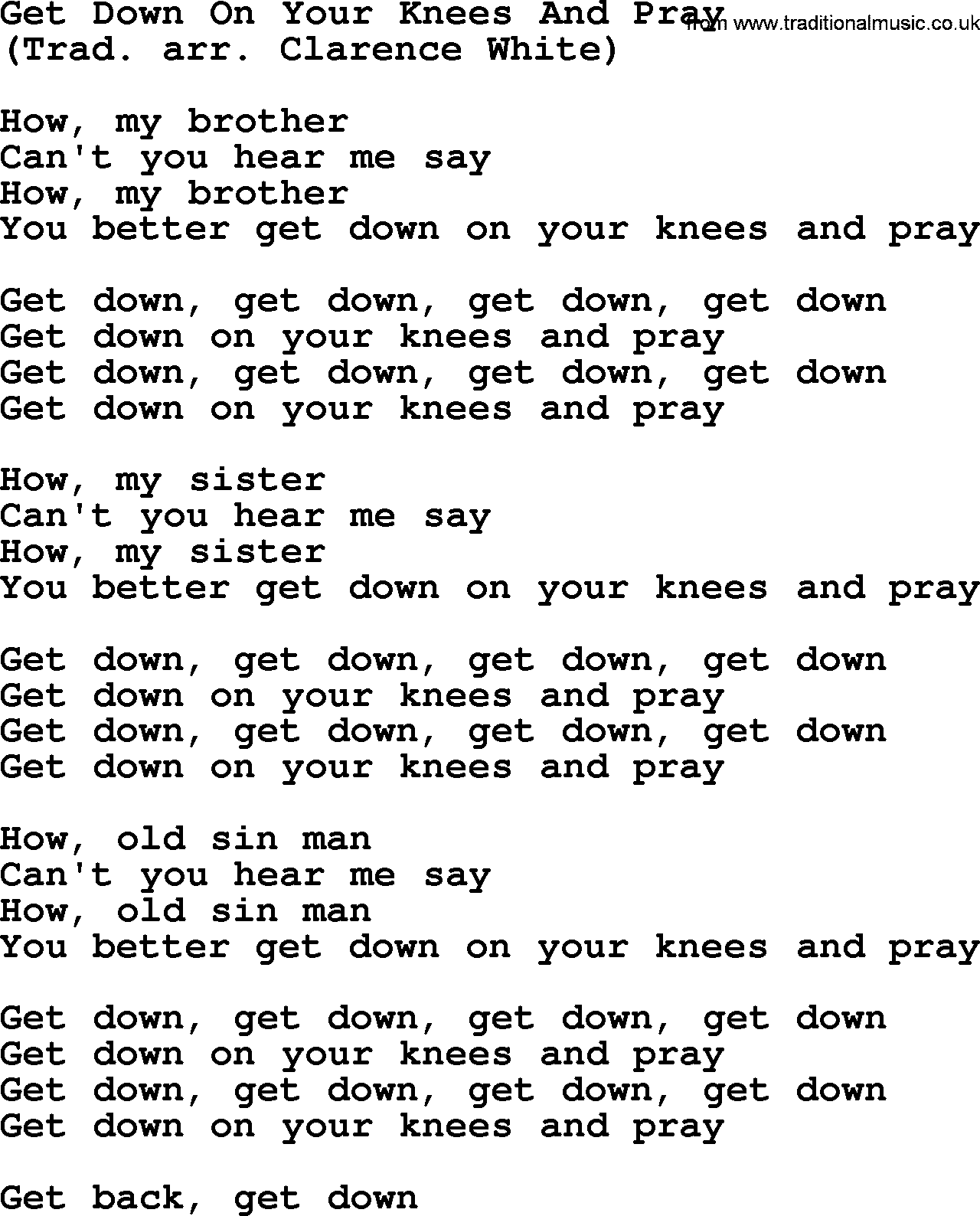 The Byrds song Get Down On Your Knees And Pray, lyrics
