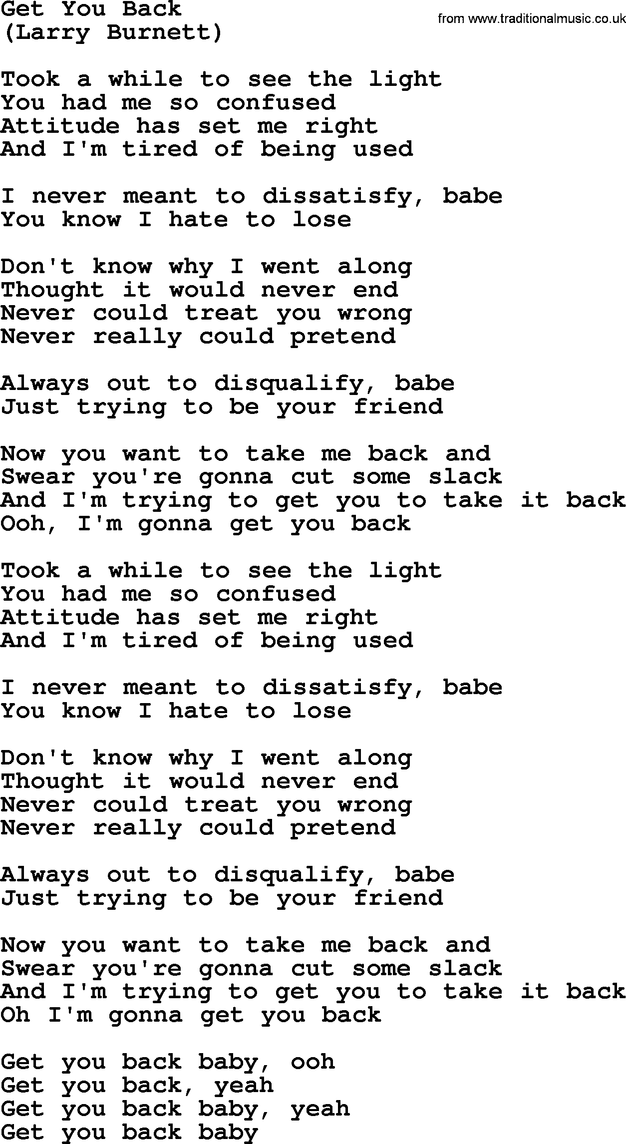 The Byrds song Get You Back, lyrics
