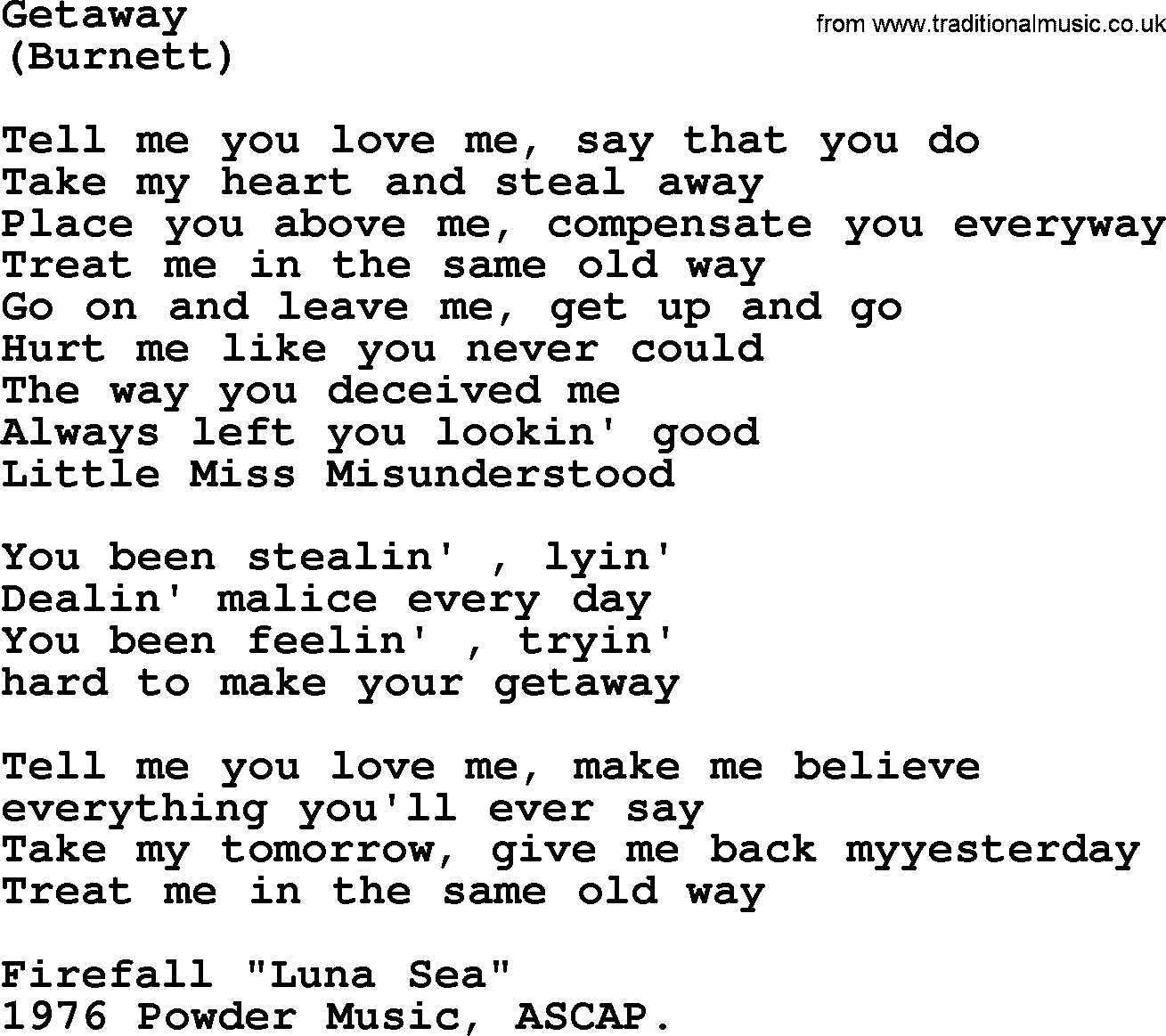 The Byrds song Getaway, lyrics