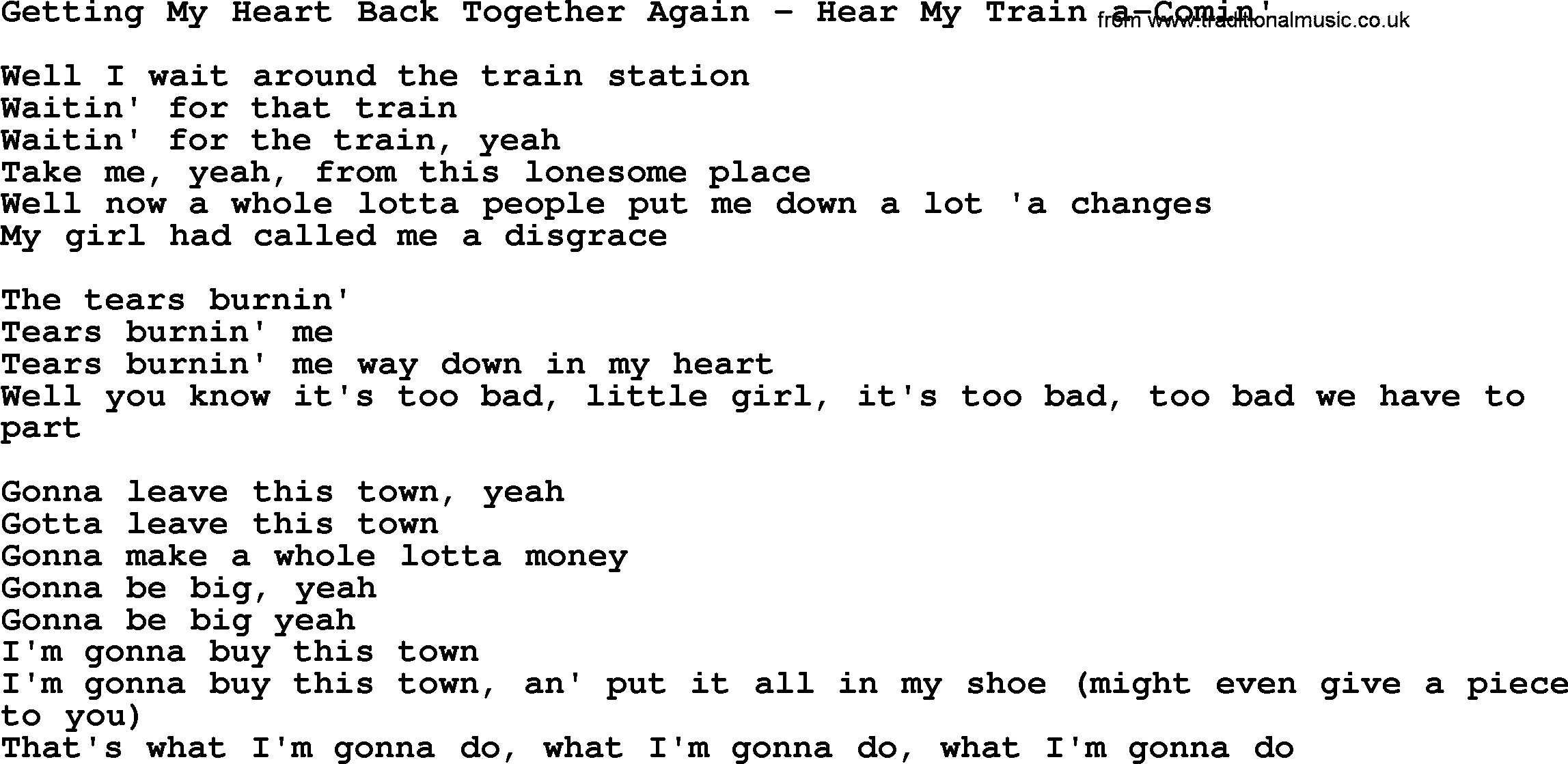 The Byrds song Getting My Heart Back Together Again  Hear My Train A Comin', lyrics