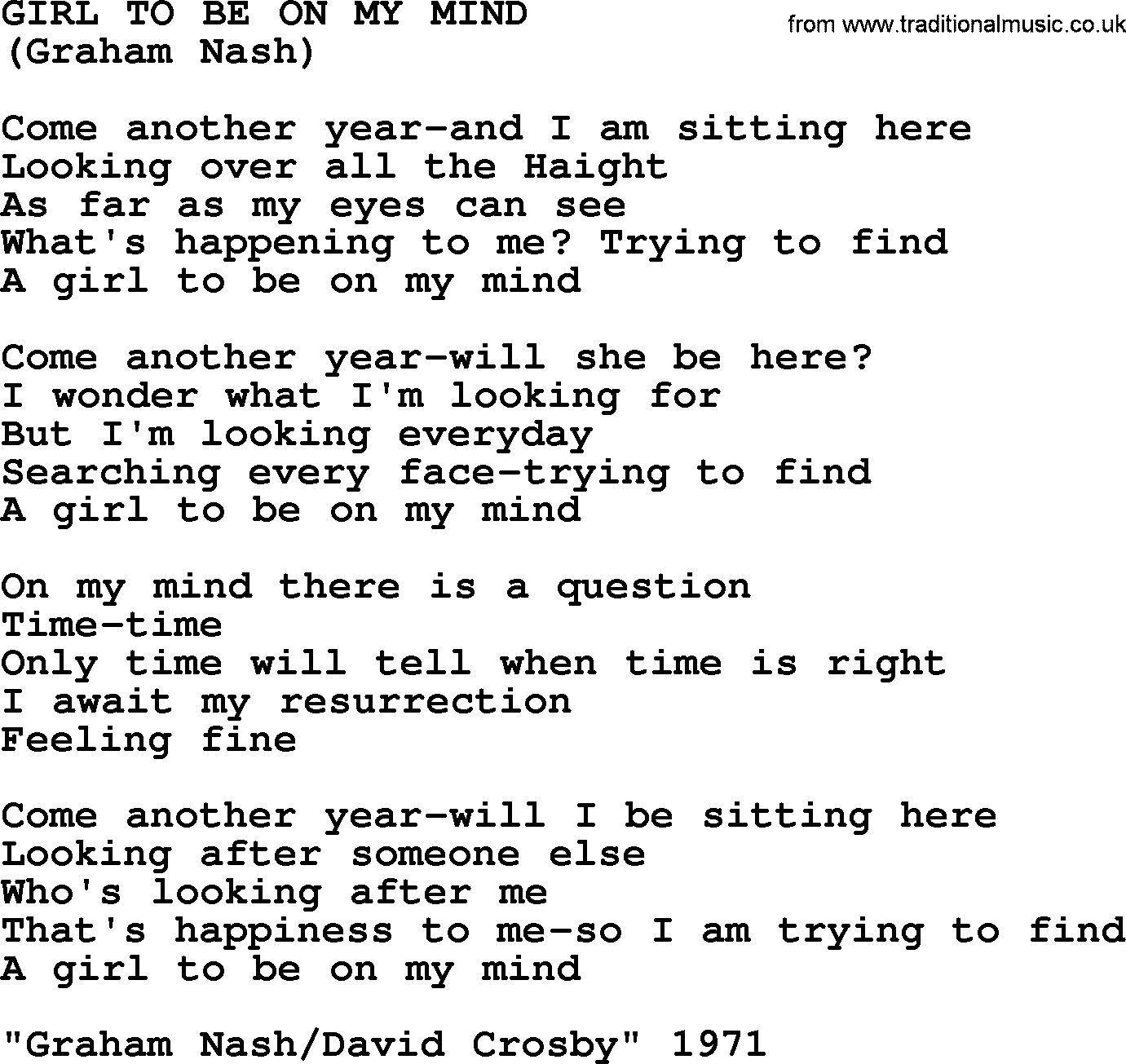 The Byrds song Girl To Be On My Mind, lyrics