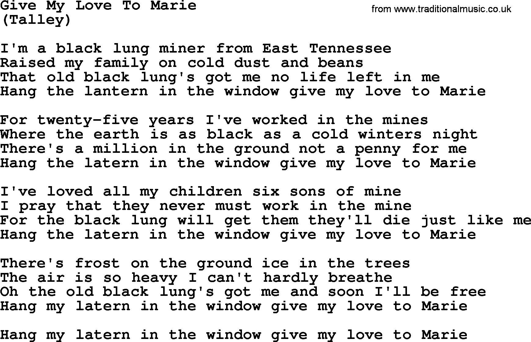 The Byrds song Give My Love To Marie, lyrics
