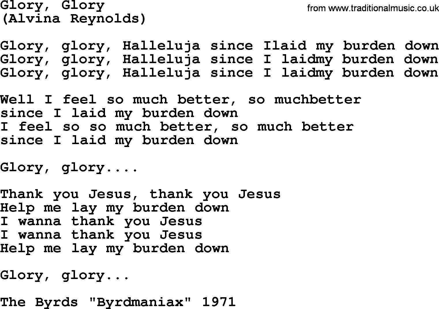 The Byrds song Glory, Glory, lyrics