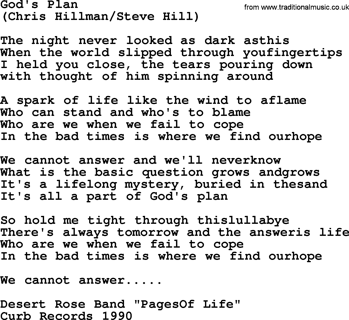 The Byrds song God's Plan, lyrics