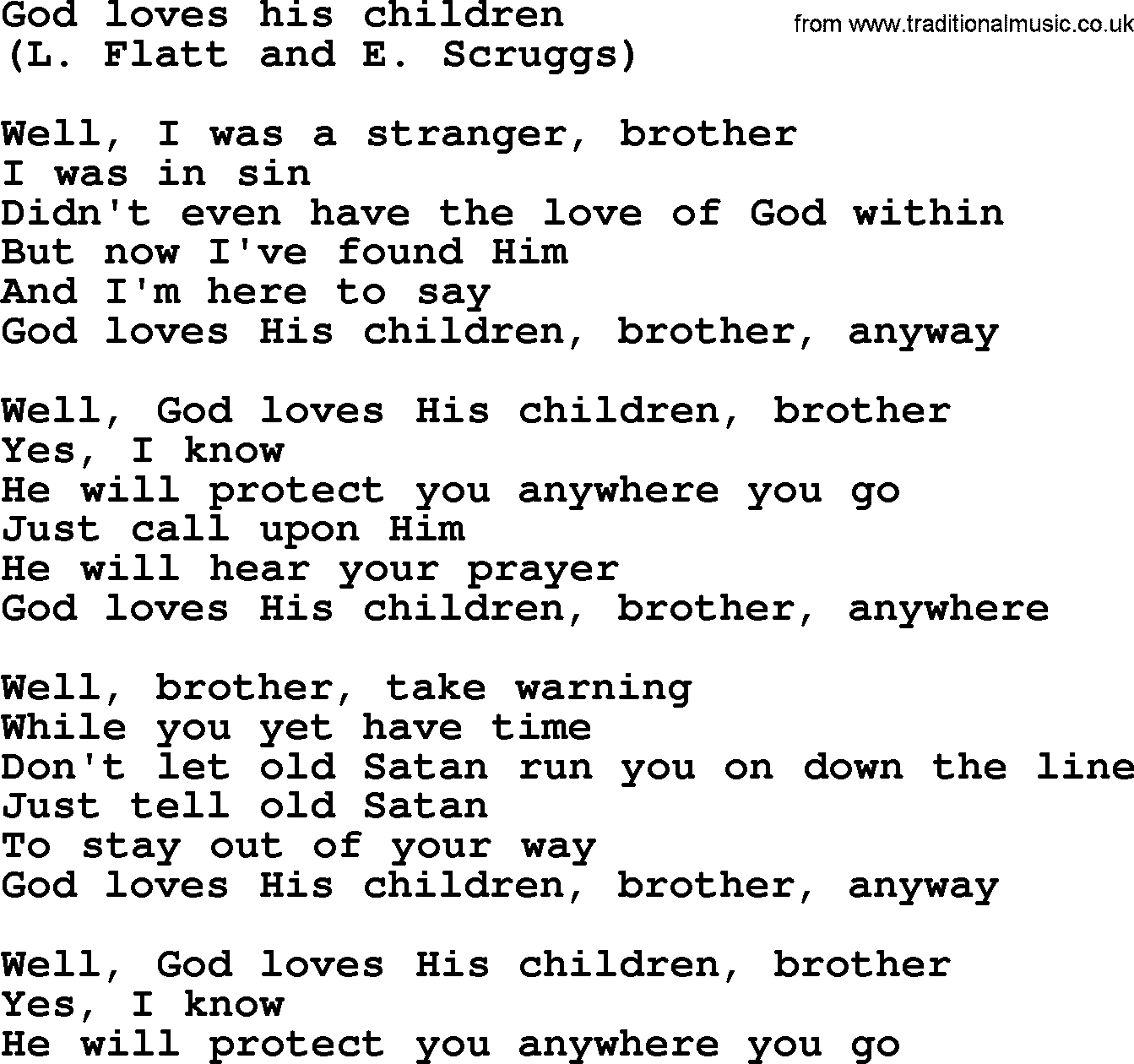 The Byrds song God Loves His Children, lyrics
