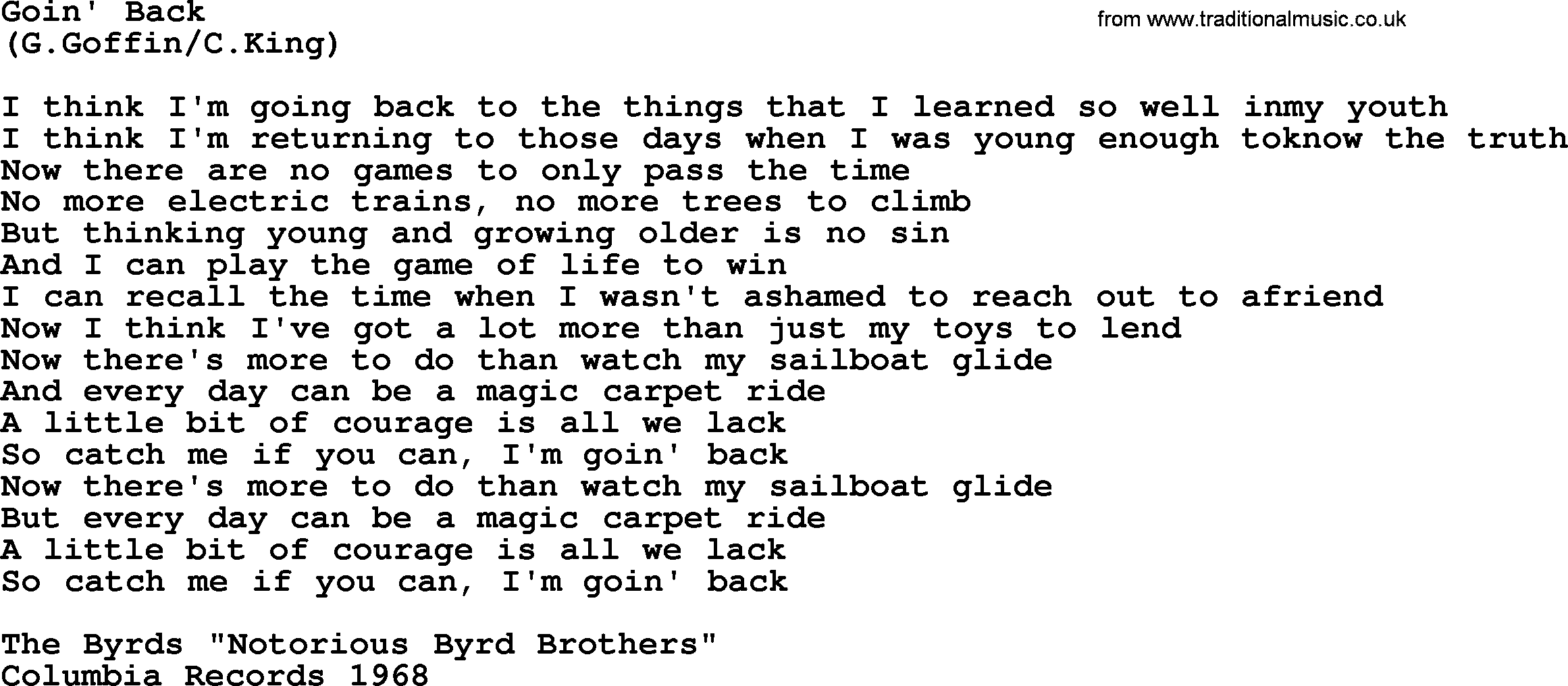 The Byrds song Goin' Back, lyrics