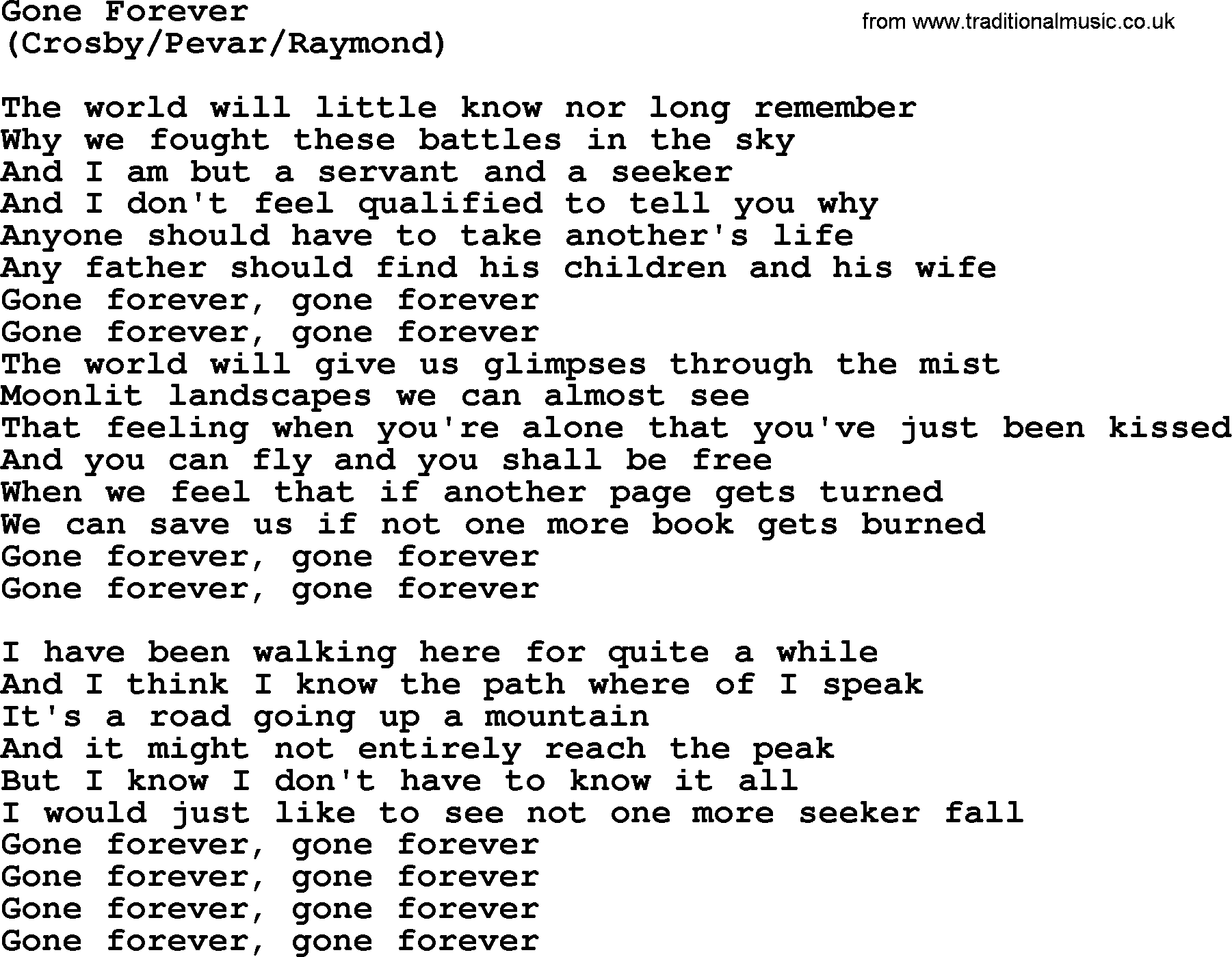 The Byrds song Gone Forever, lyrics