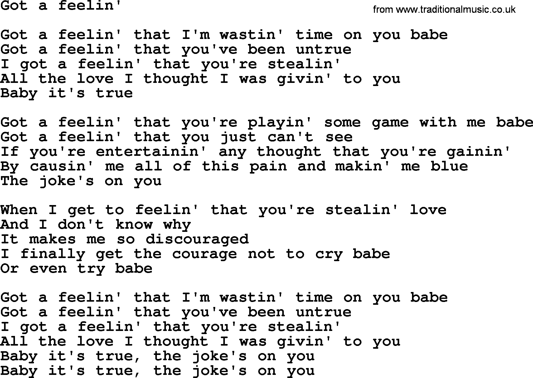The Byrds song Got A Feelin', lyrics
