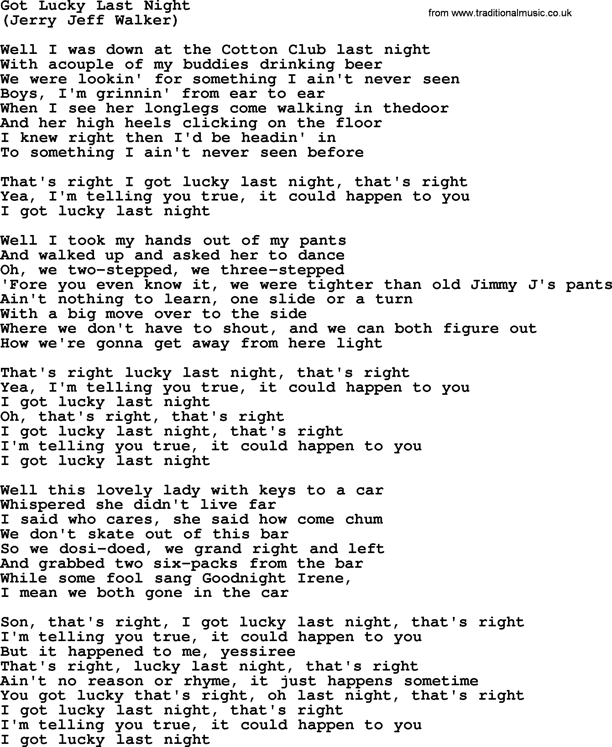 The Byrds song Got Lucky Last Night, lyrics