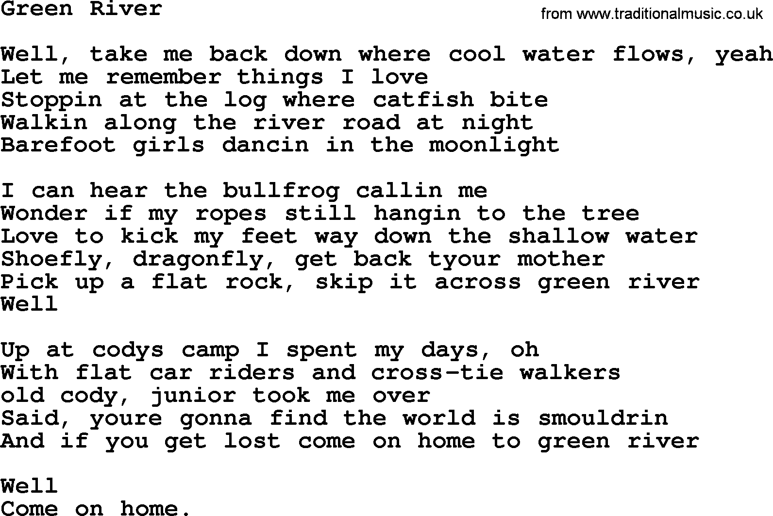 The Byrds song Green River, lyrics