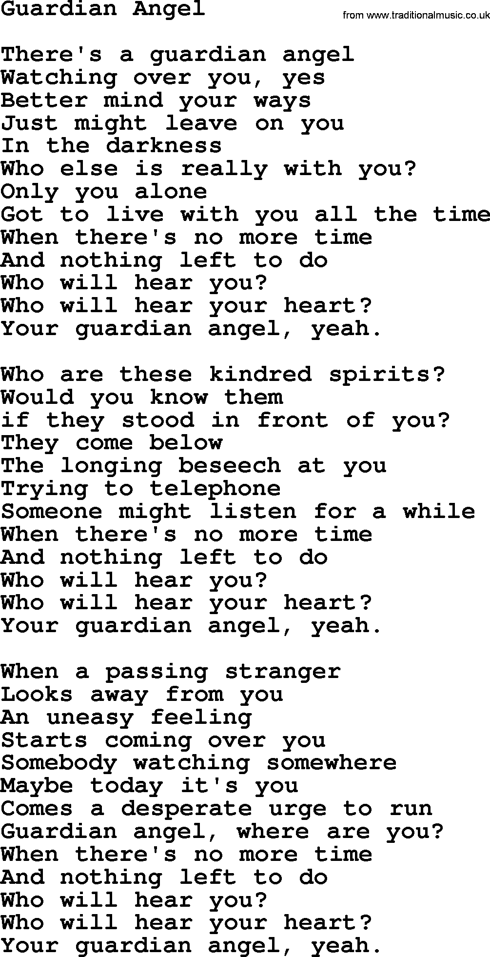 The Byrds song Guardian Angel, lyrics