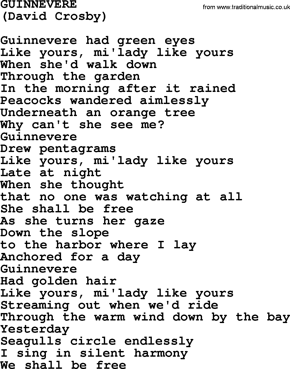 The Byrds song Guinnevere, lyrics