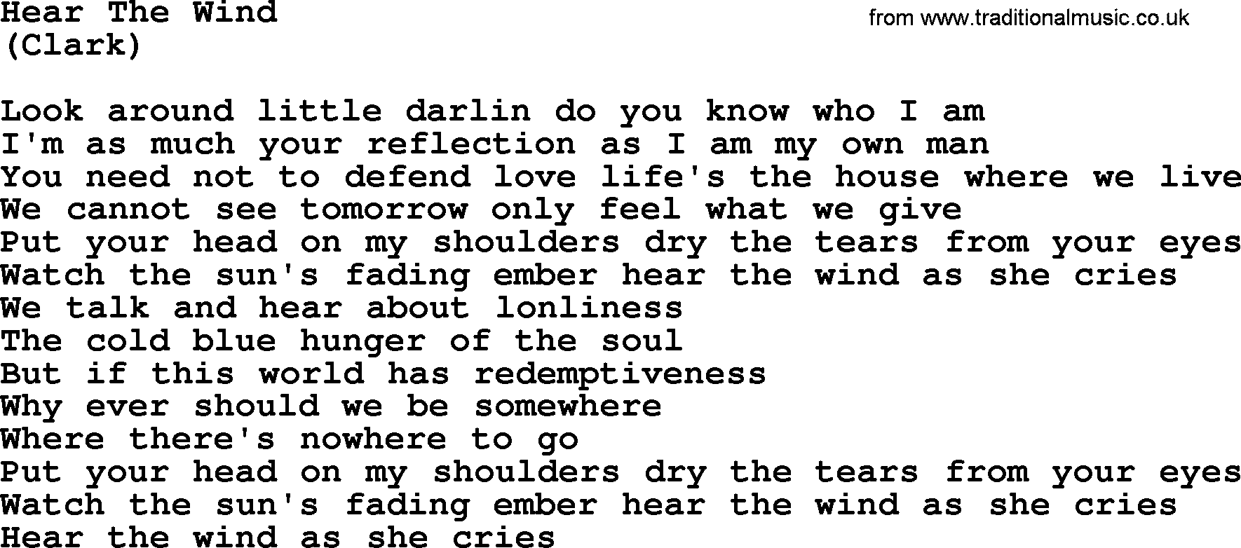 The Byrds song Hear The Wind, lyrics