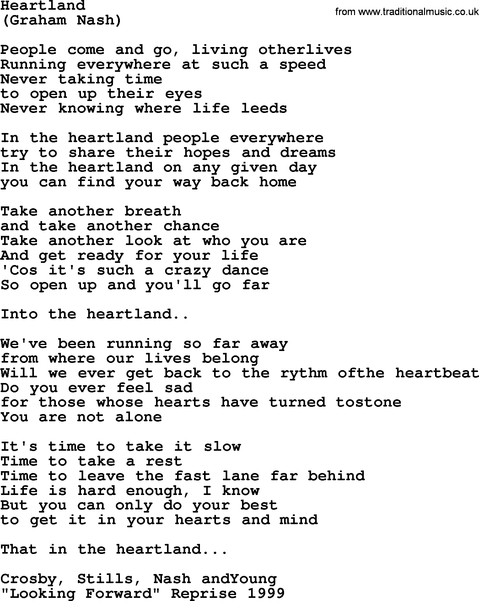 The Byrds song Heartland, lyrics
