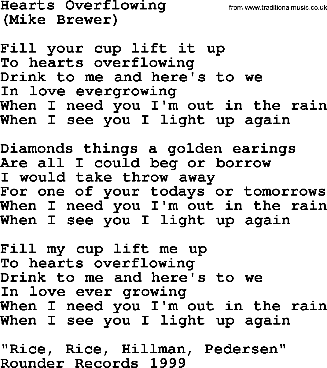 The Byrds song Hearts Overflowing, lyrics