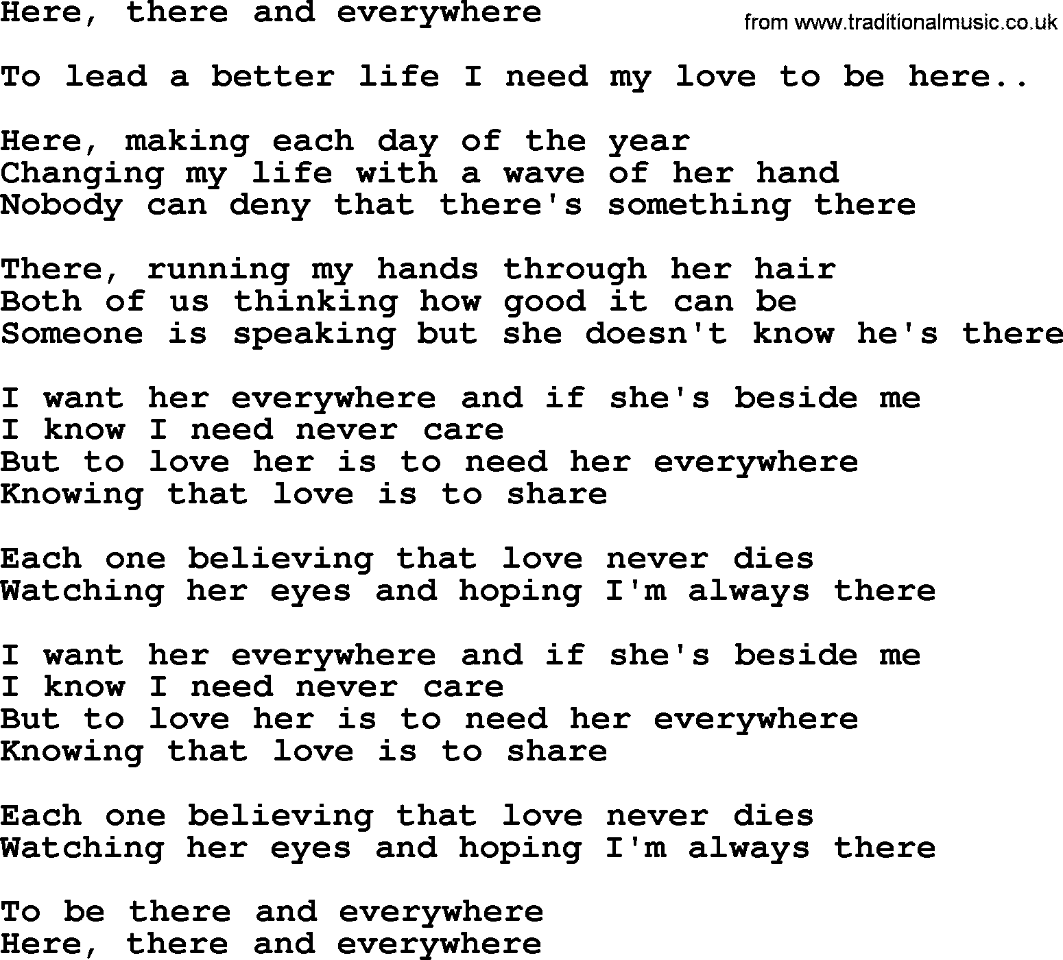 Here There And Everywhere By The Byrds Lyrics With Pdf