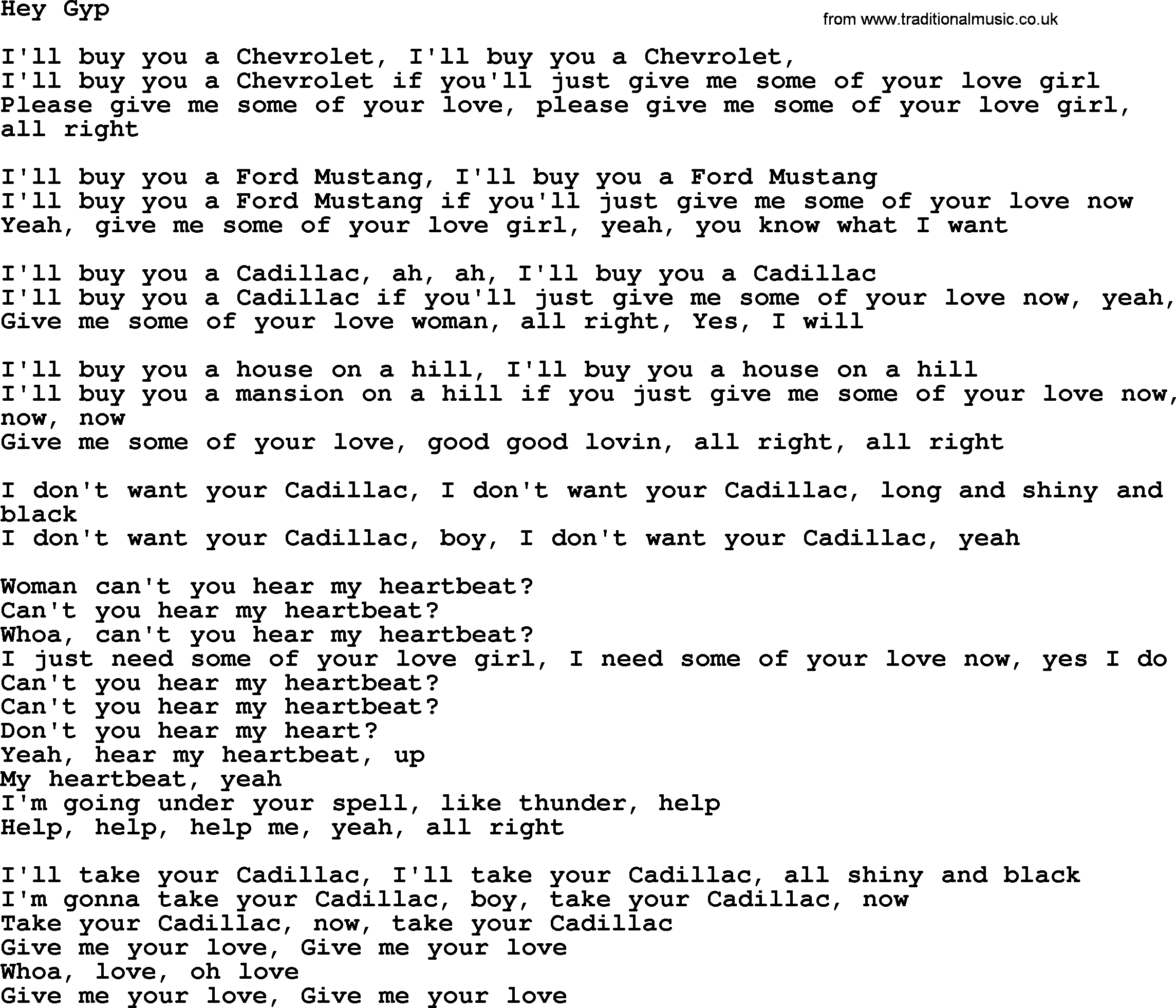 The Byrds song Hey Gyp, lyrics
