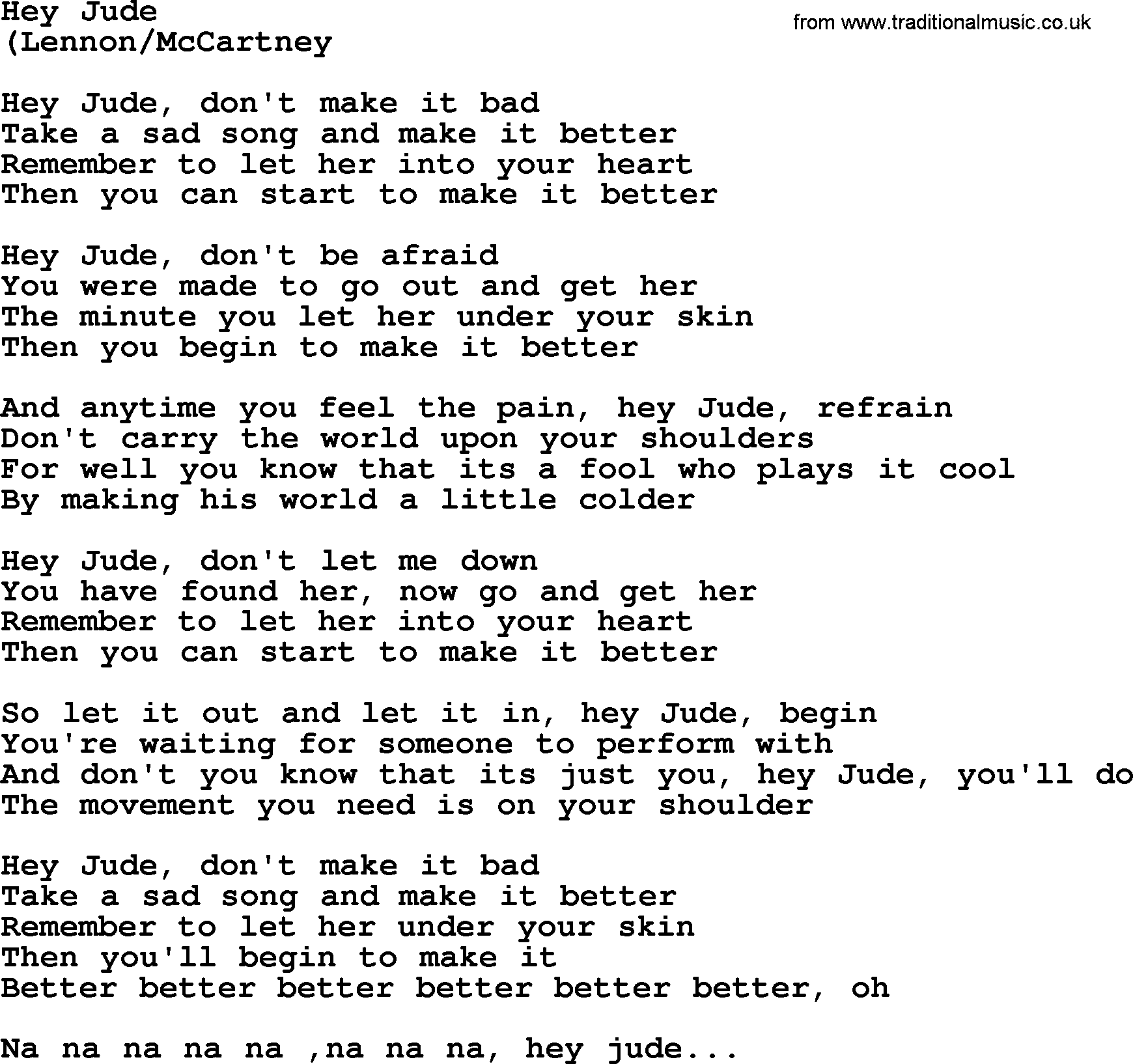 Hey Jude, by The Byrds lyrics with pdf