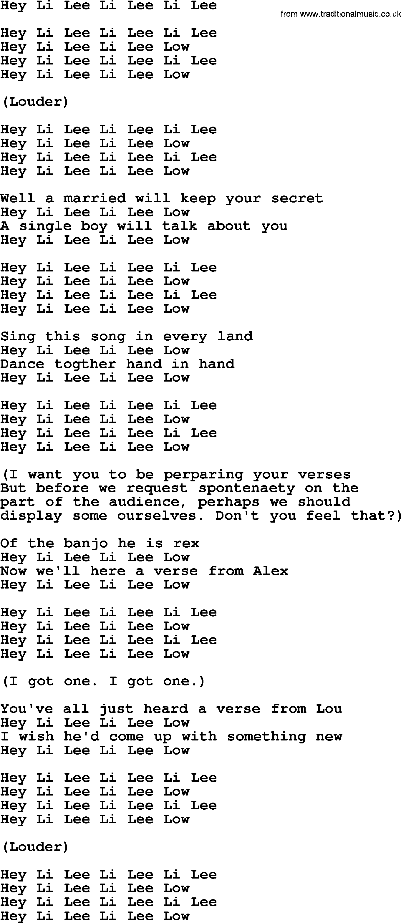 The Byrds song Hey Li Lee Li Lee Li Lee, lyrics