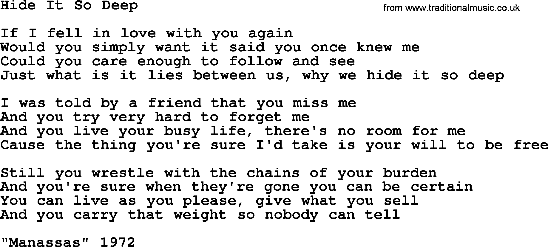The Byrds song Hide It So Deep, lyrics