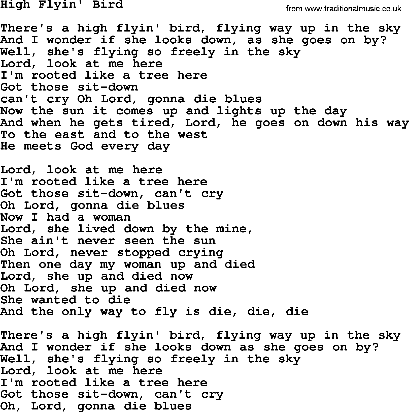 The Byrds song High Flyin' Bird, lyrics