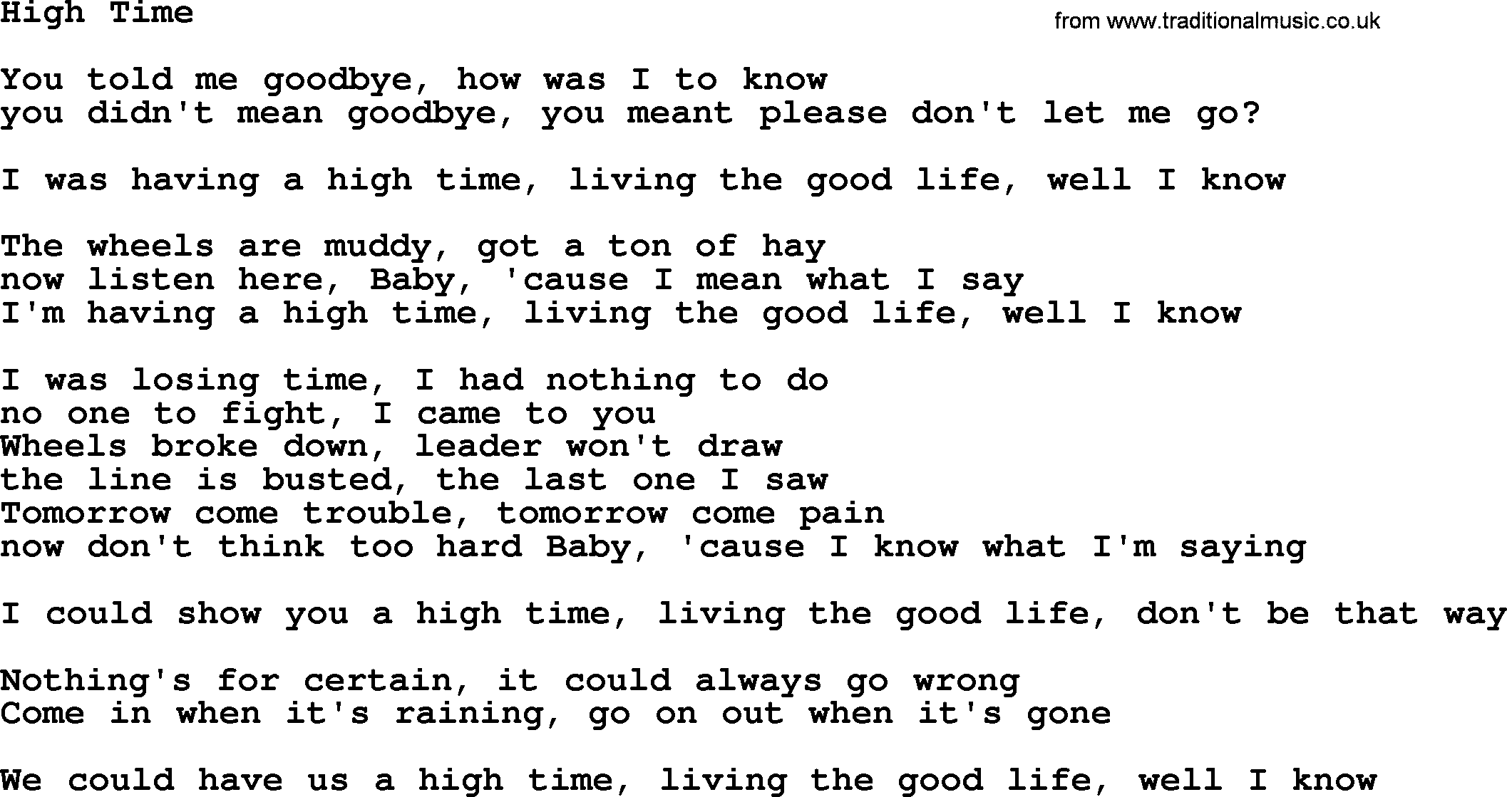 The Byrds song High Time, lyrics