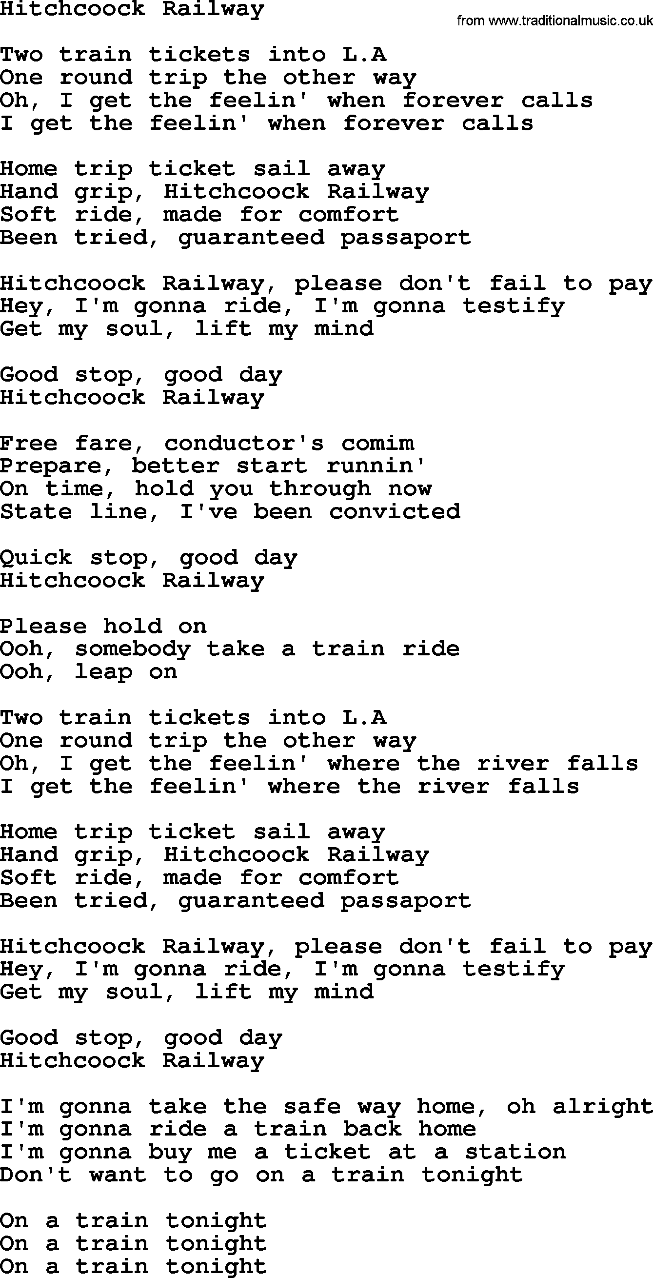 The Byrds song Hitchcoock Railway, lyrics