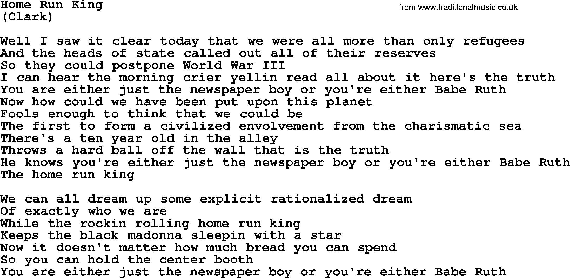 The Byrds song Home Run King, lyrics