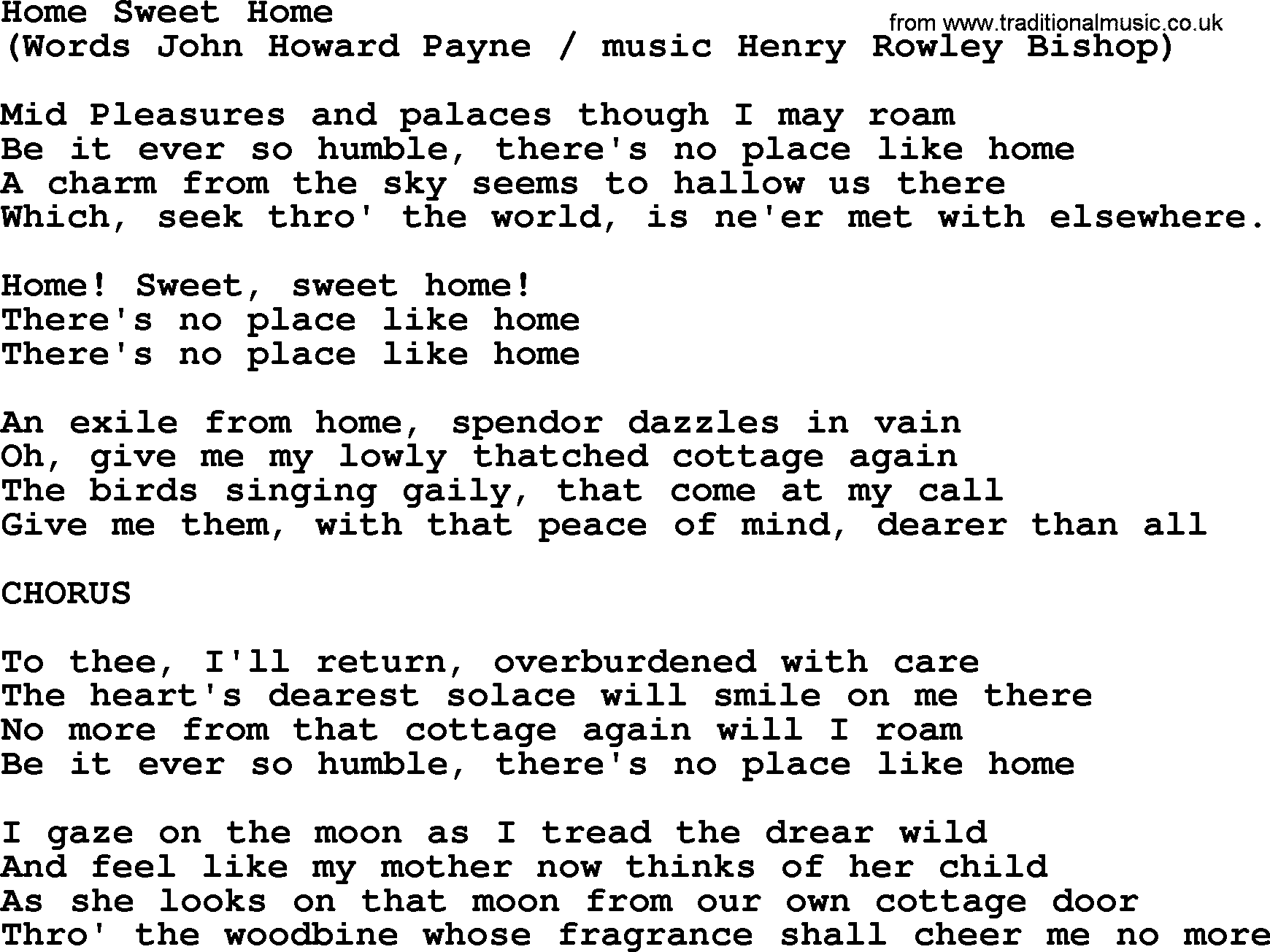 The Byrds song Home Sweet Home, lyrics