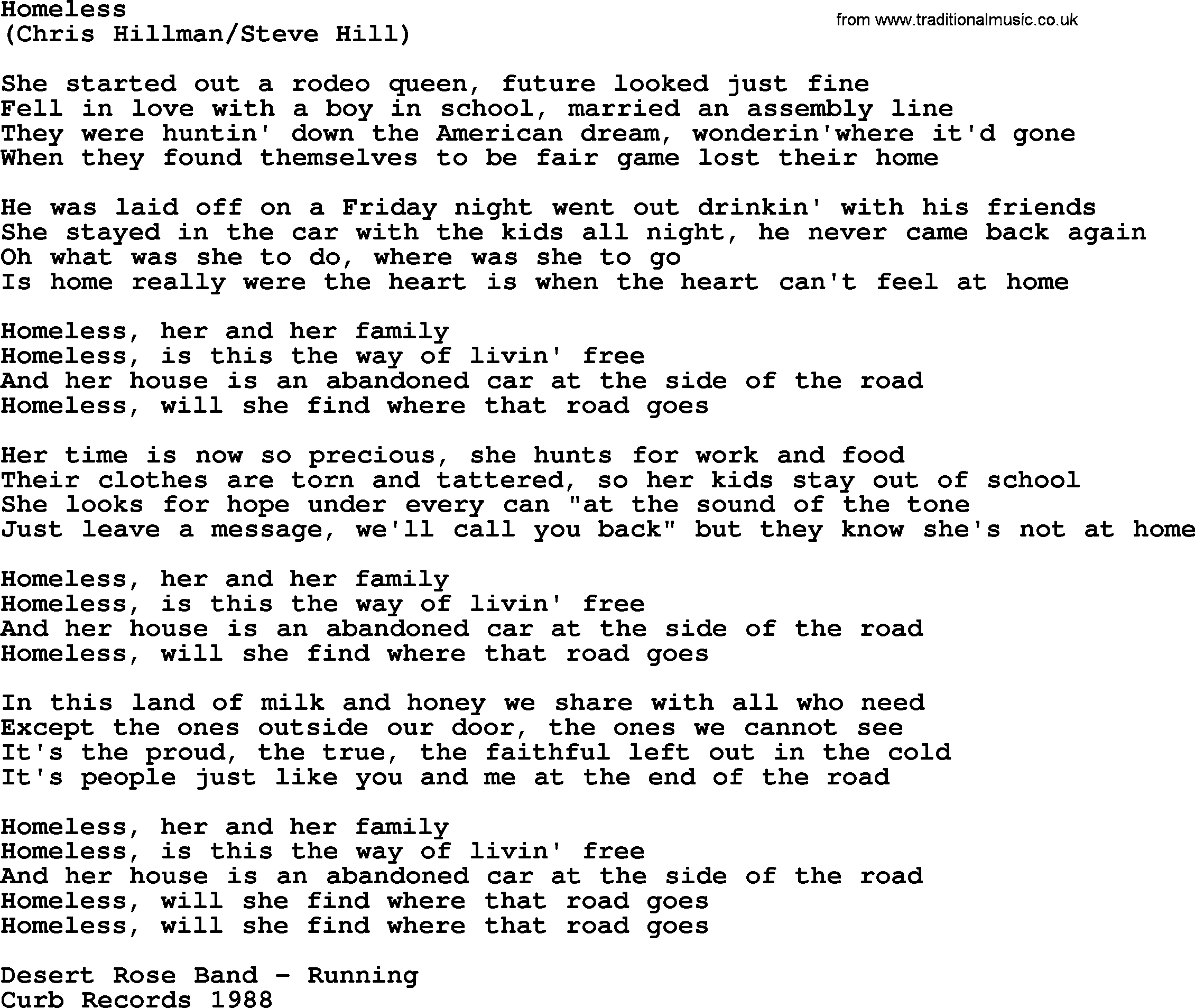 The Byrds song Homeless, lyrics