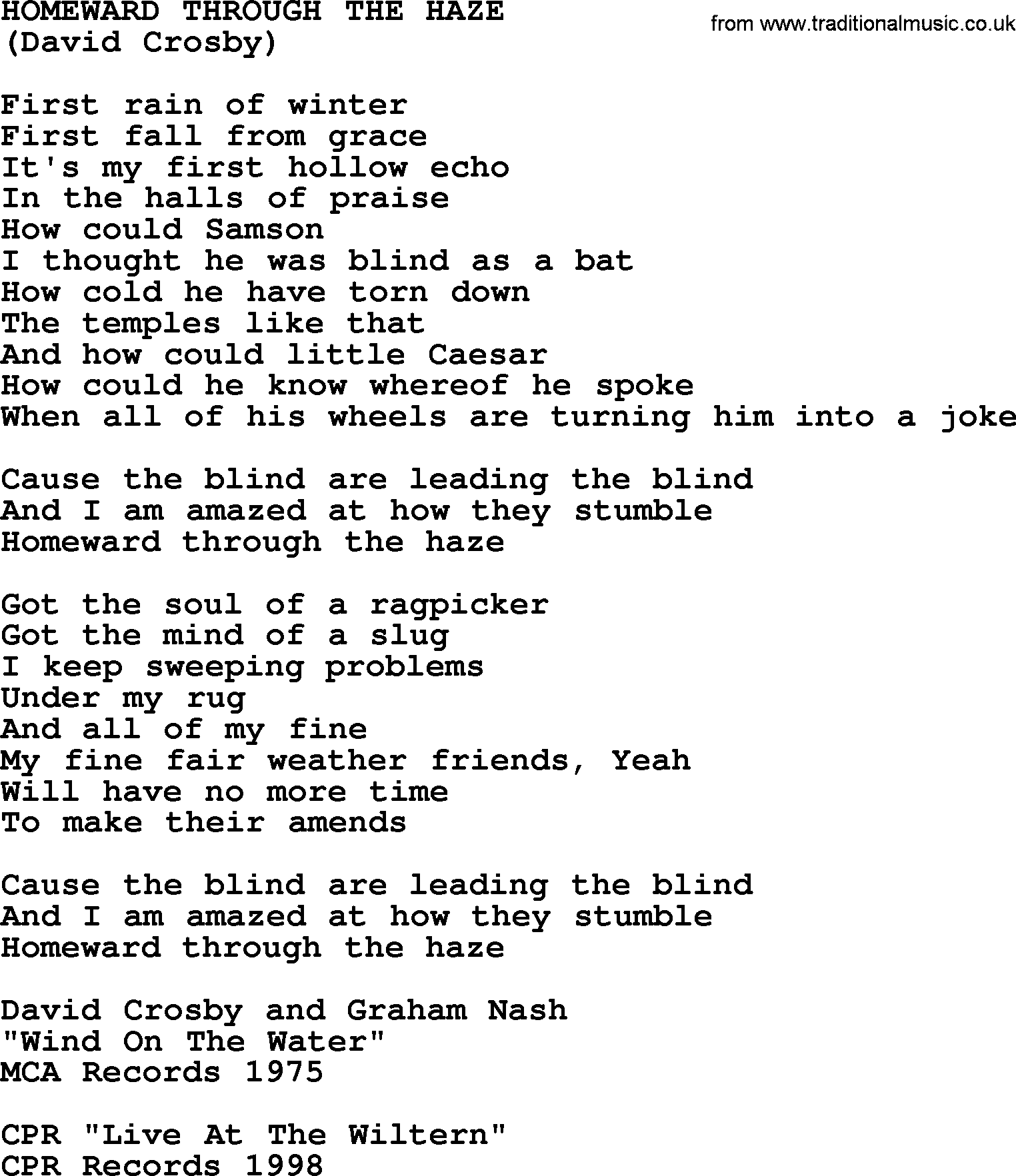 The Byrds song Homeward Through The Haze, lyrics
