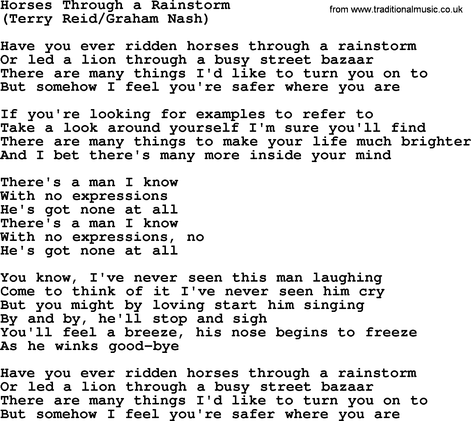 The Byrds song Horses Through A Rainstorm, lyrics