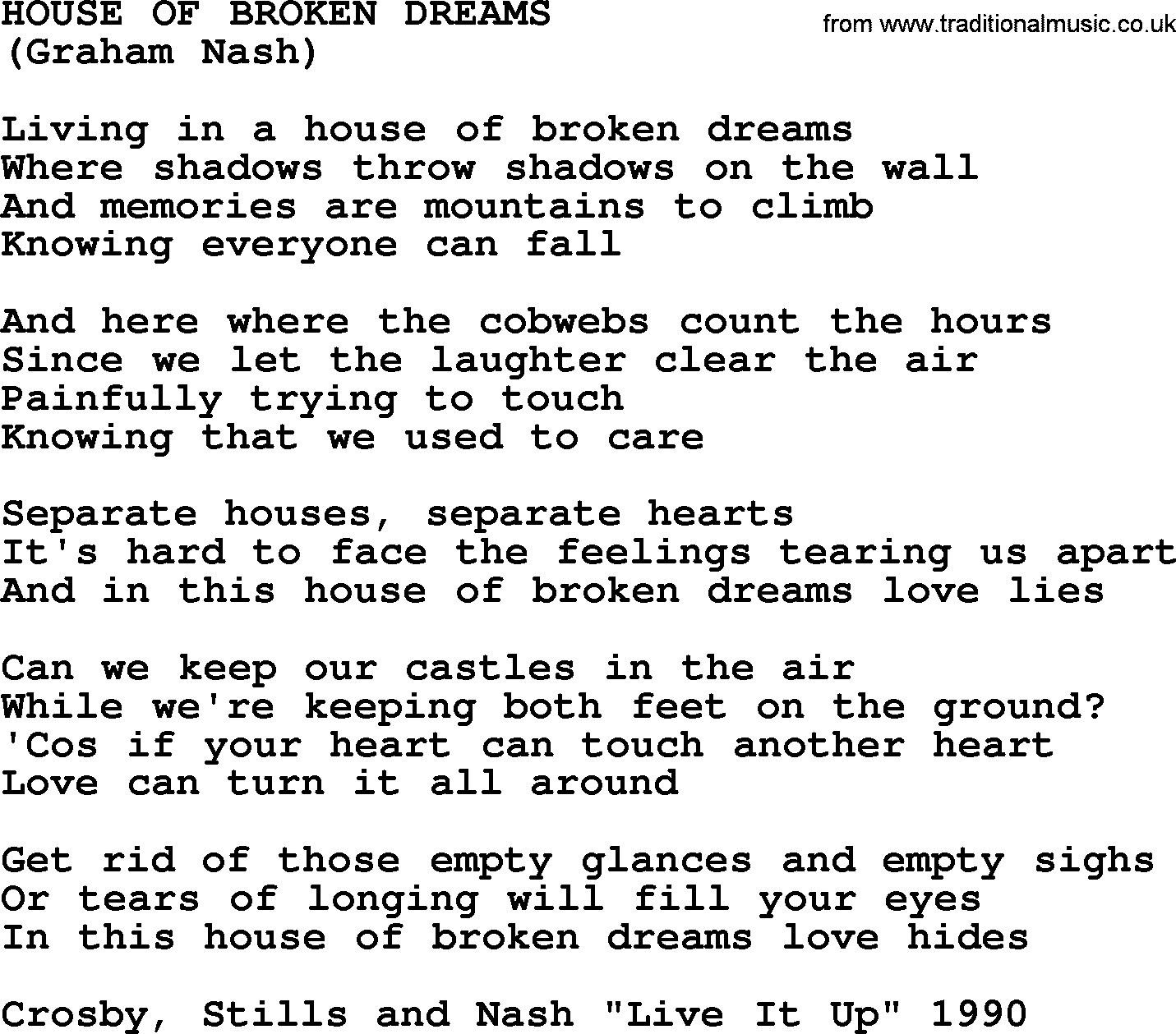 The Byrds song House Of Broken Dreams, lyrics