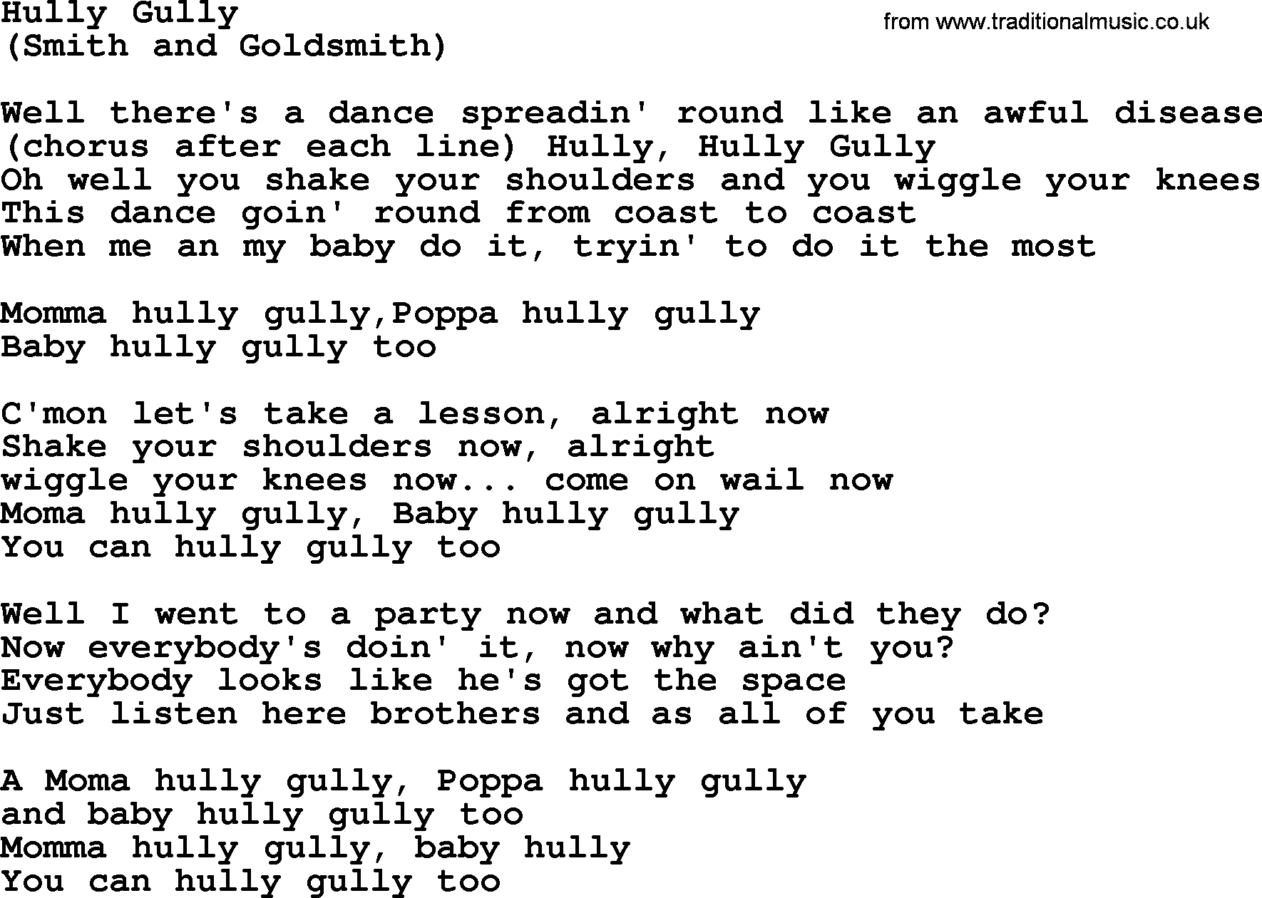 The Byrds song Hully Gully, lyrics