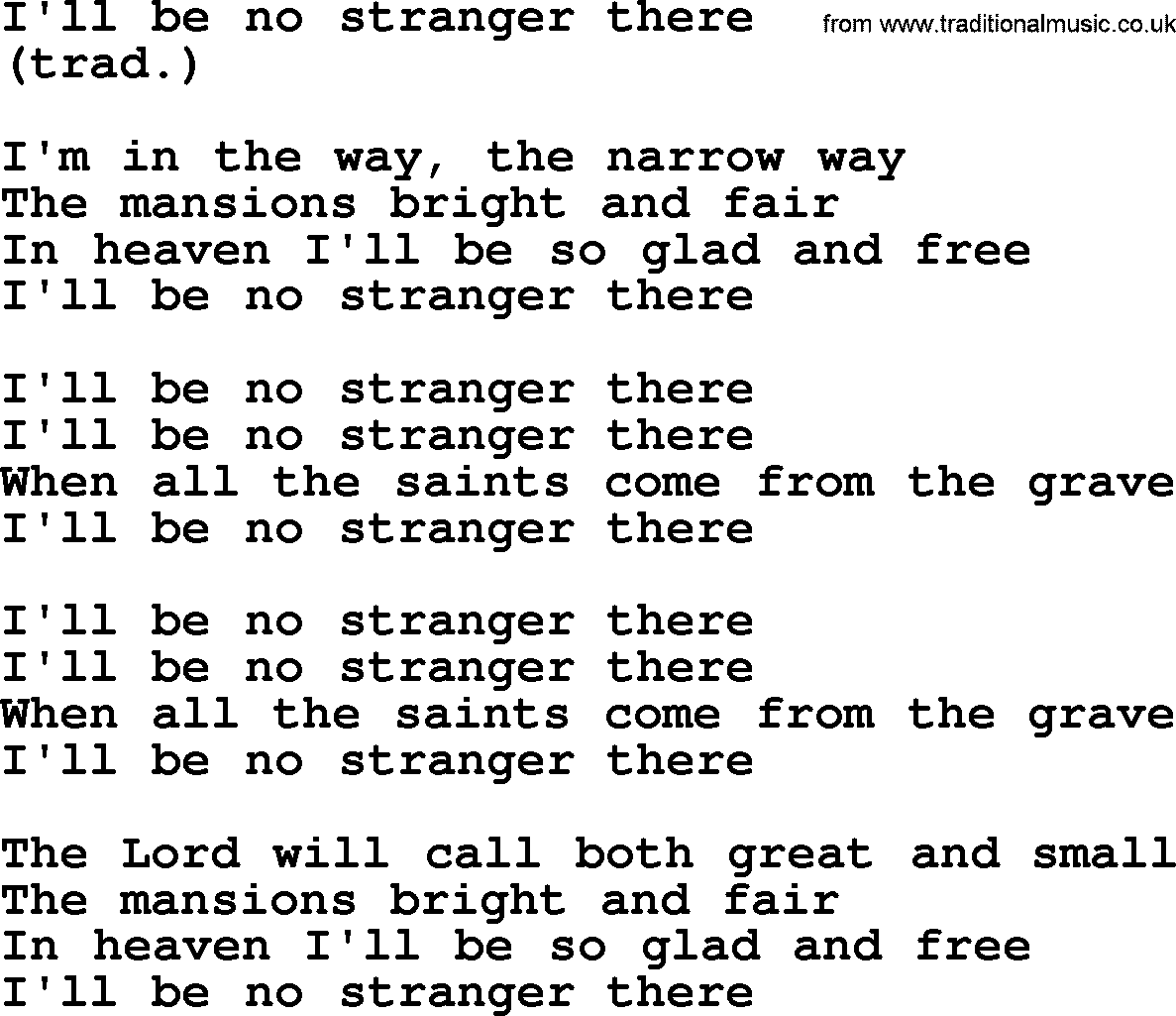 The Byrds song I'll Be No Stranger There, lyrics