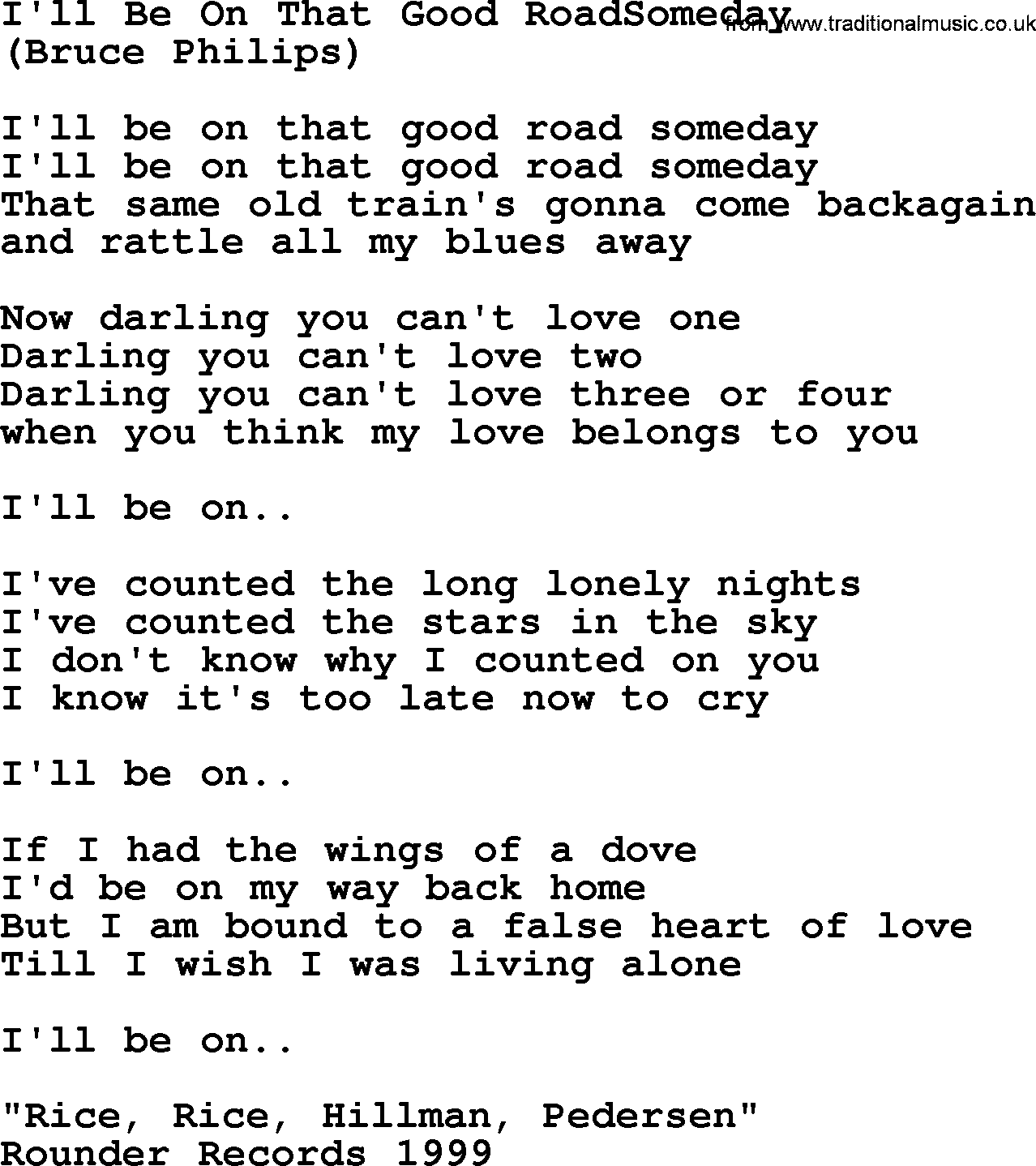 The Byrds song I'll Be On That Good Roadsomeday, lyrics