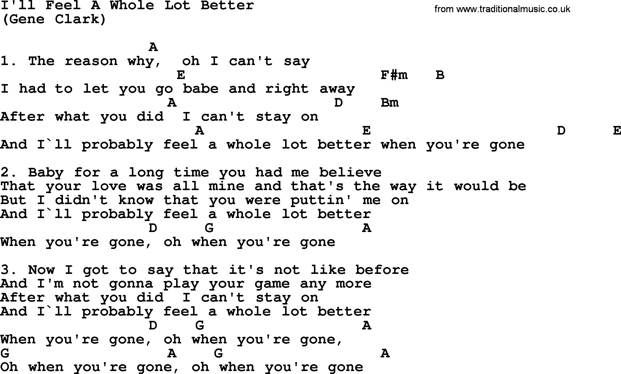 The Byrds song I'll Feel A Whole Lot Better, lyrics and chords