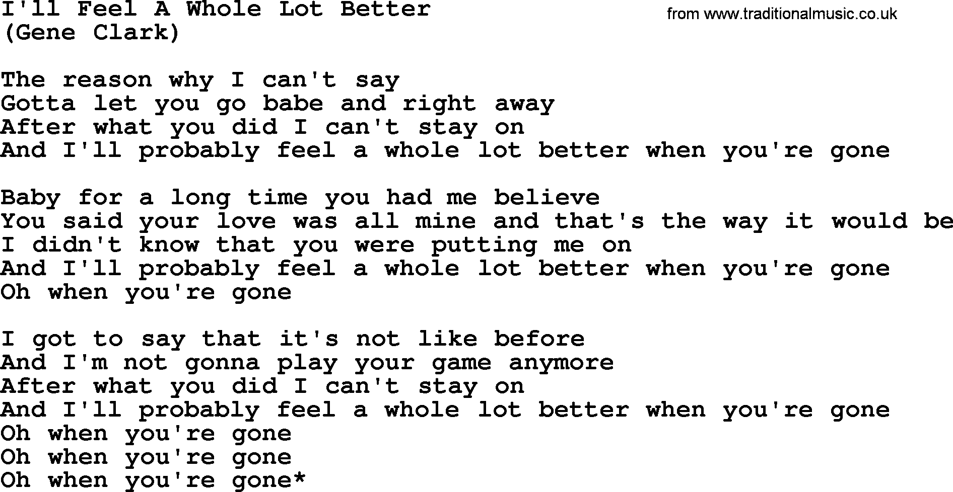 The Byrds song I'll Feel A Whole Lot Better, lyrics