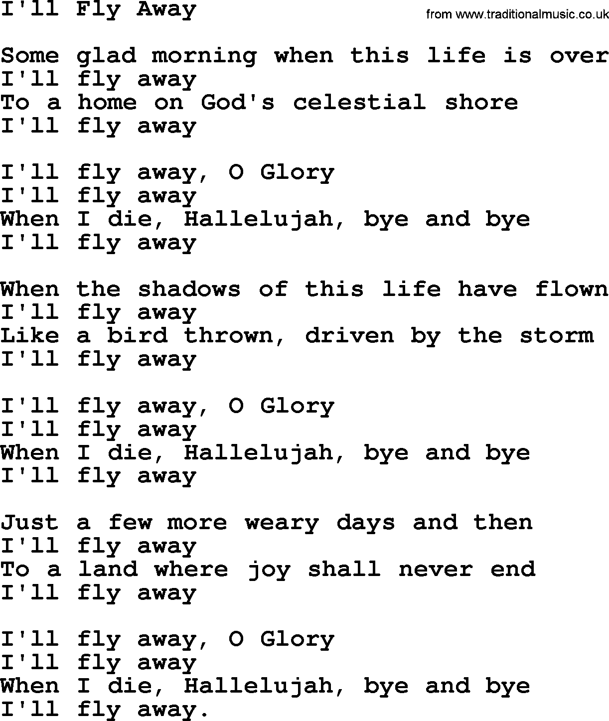 The Byrds song I'll Fly Away, lyrics