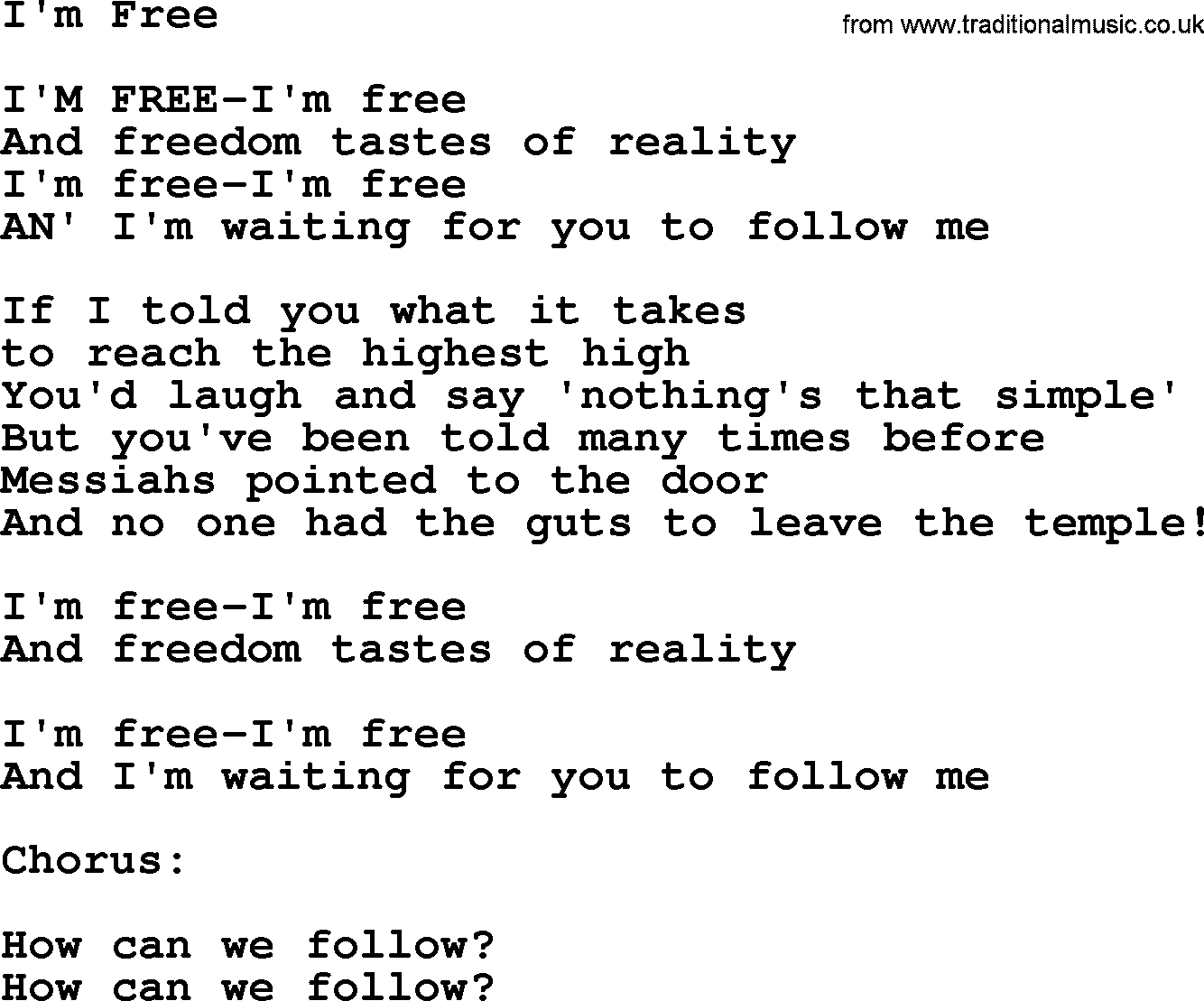 The Byrds song I'm Free, lyrics