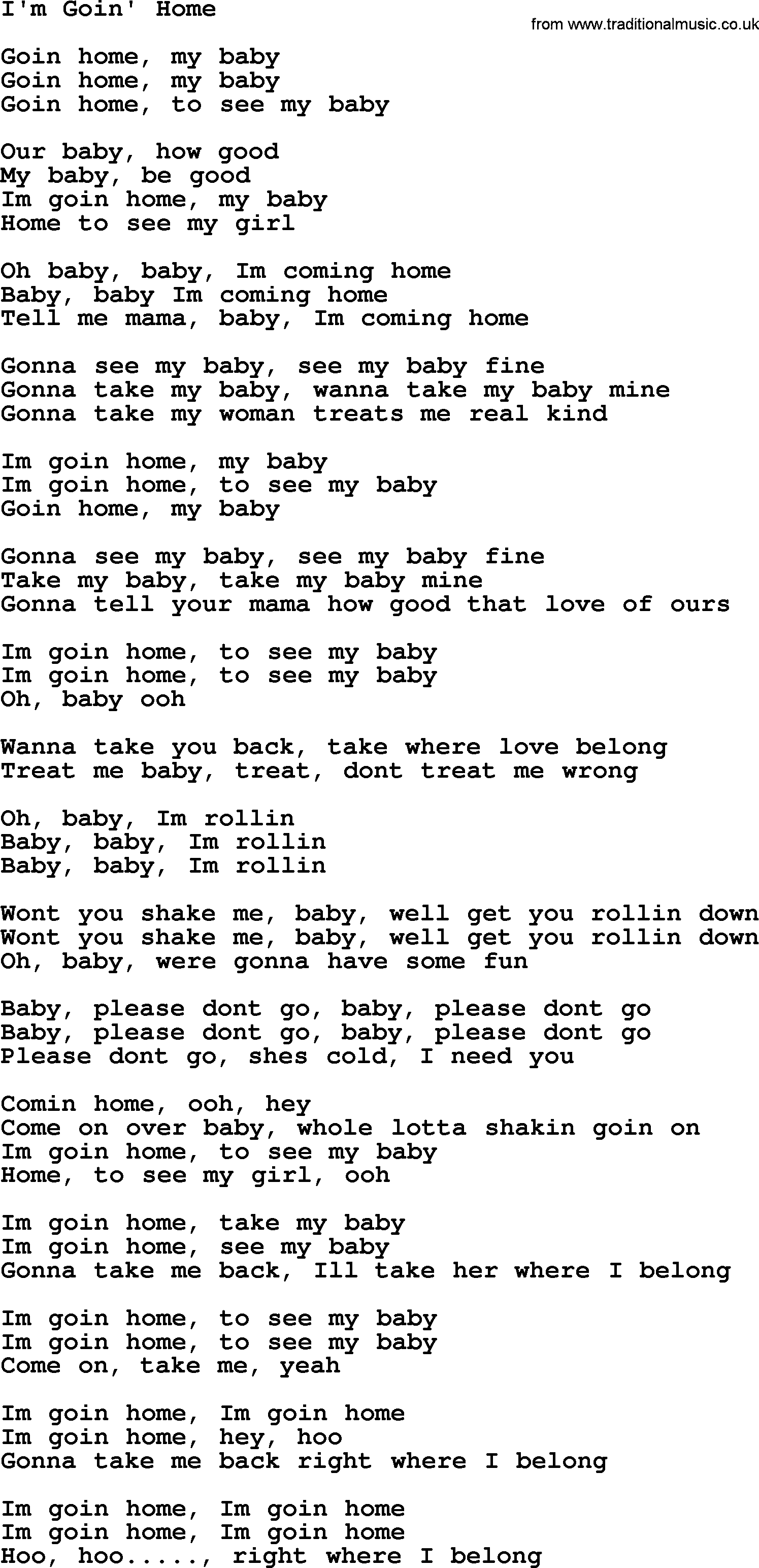 The Byrds song I'm Goin' Home, lyrics