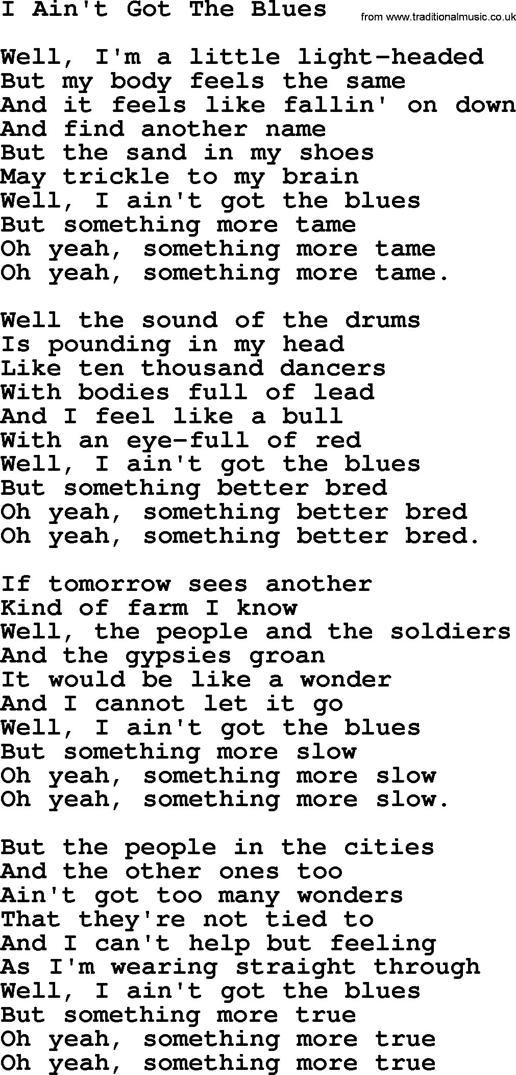 The Byrds song I Ain't Got The Blues, lyrics