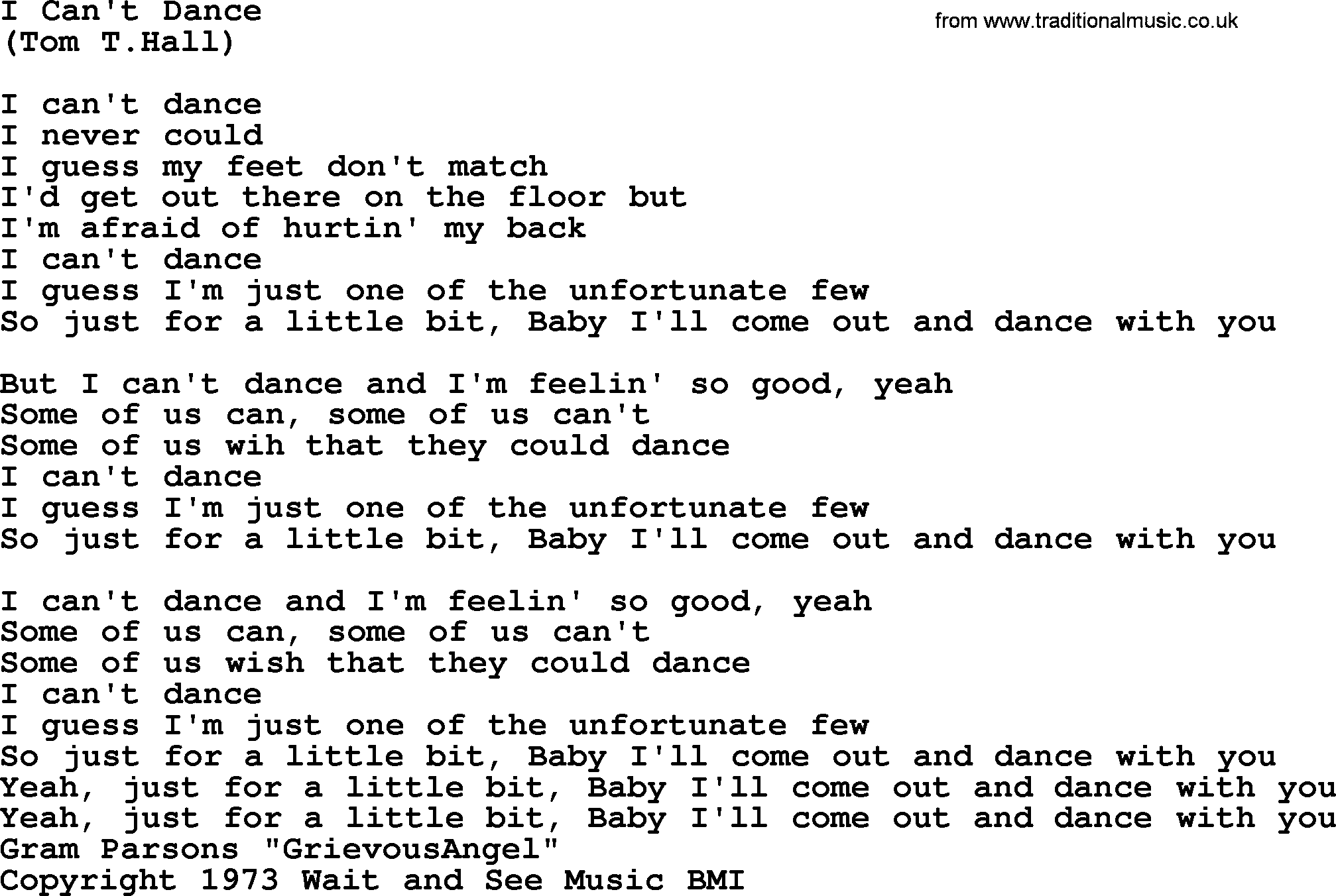 The Byrds song I Can't Dance, lyrics