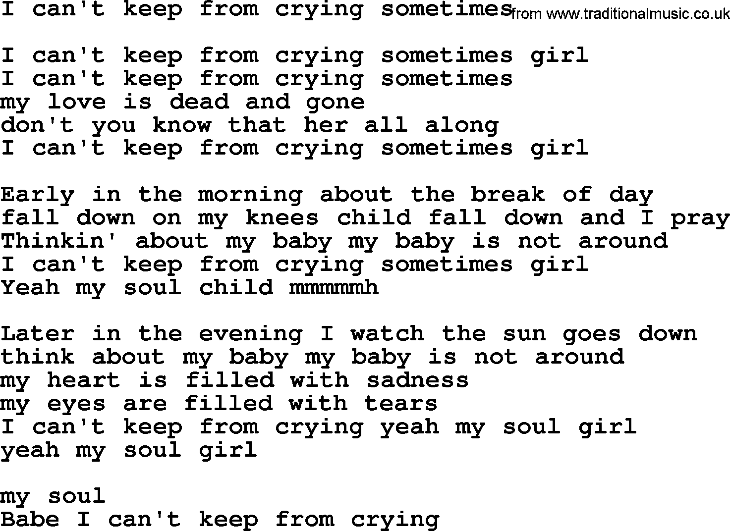 The Byrds song I Can't Keep From Crying Sometimes, lyrics