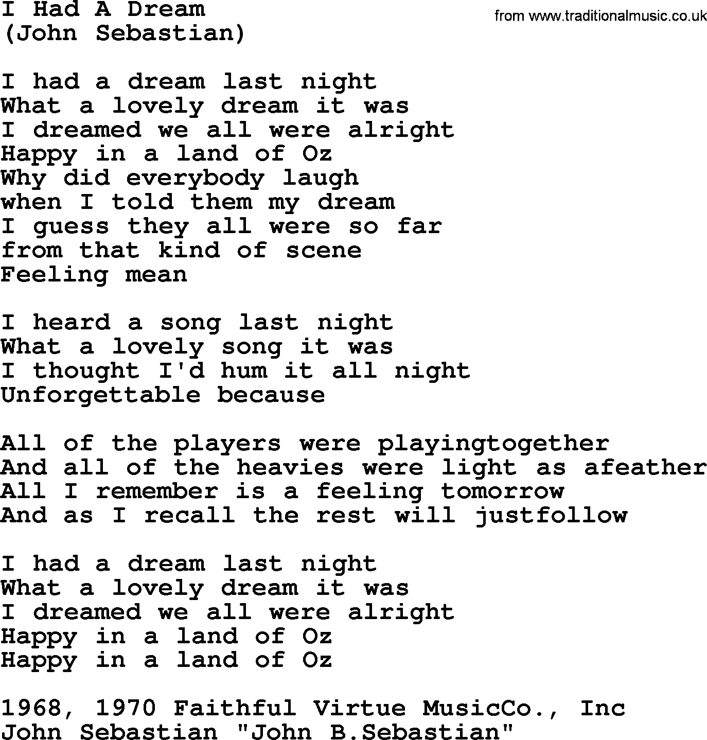 The Byrds song I Had A Dream, lyrics