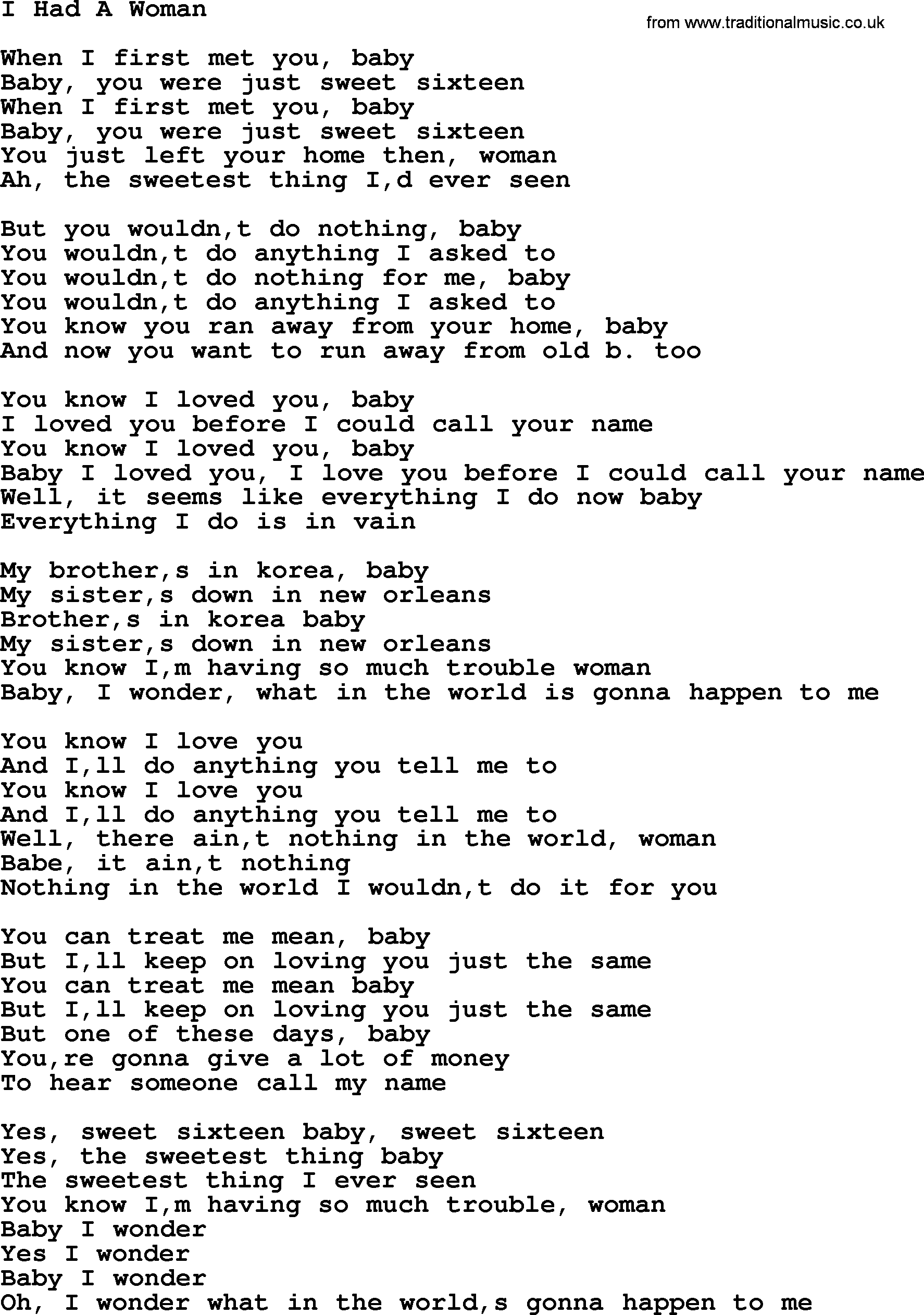 The Byrds song I Had A Woman, lyrics